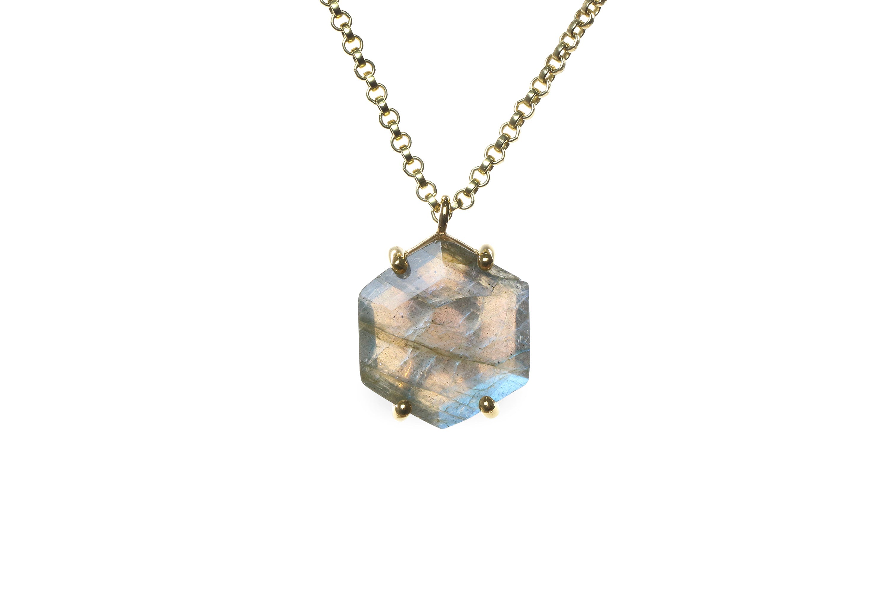 Hexagon Custom Labradorite Pendant Gold Necklace necklaces Anemone Jewelry