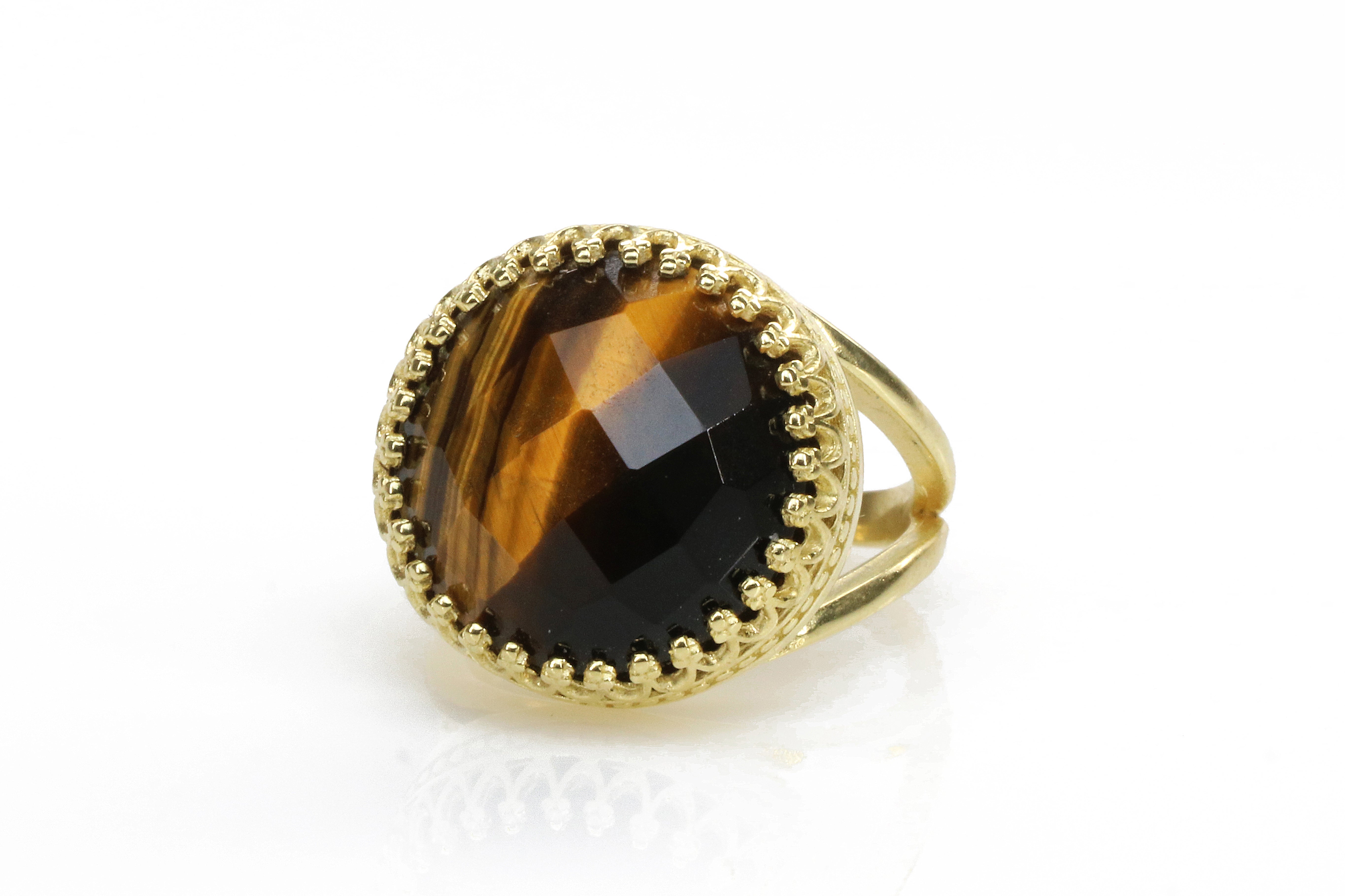 14k Gold Intricate Tiger Eye Ring Rings Anemone Jewelry