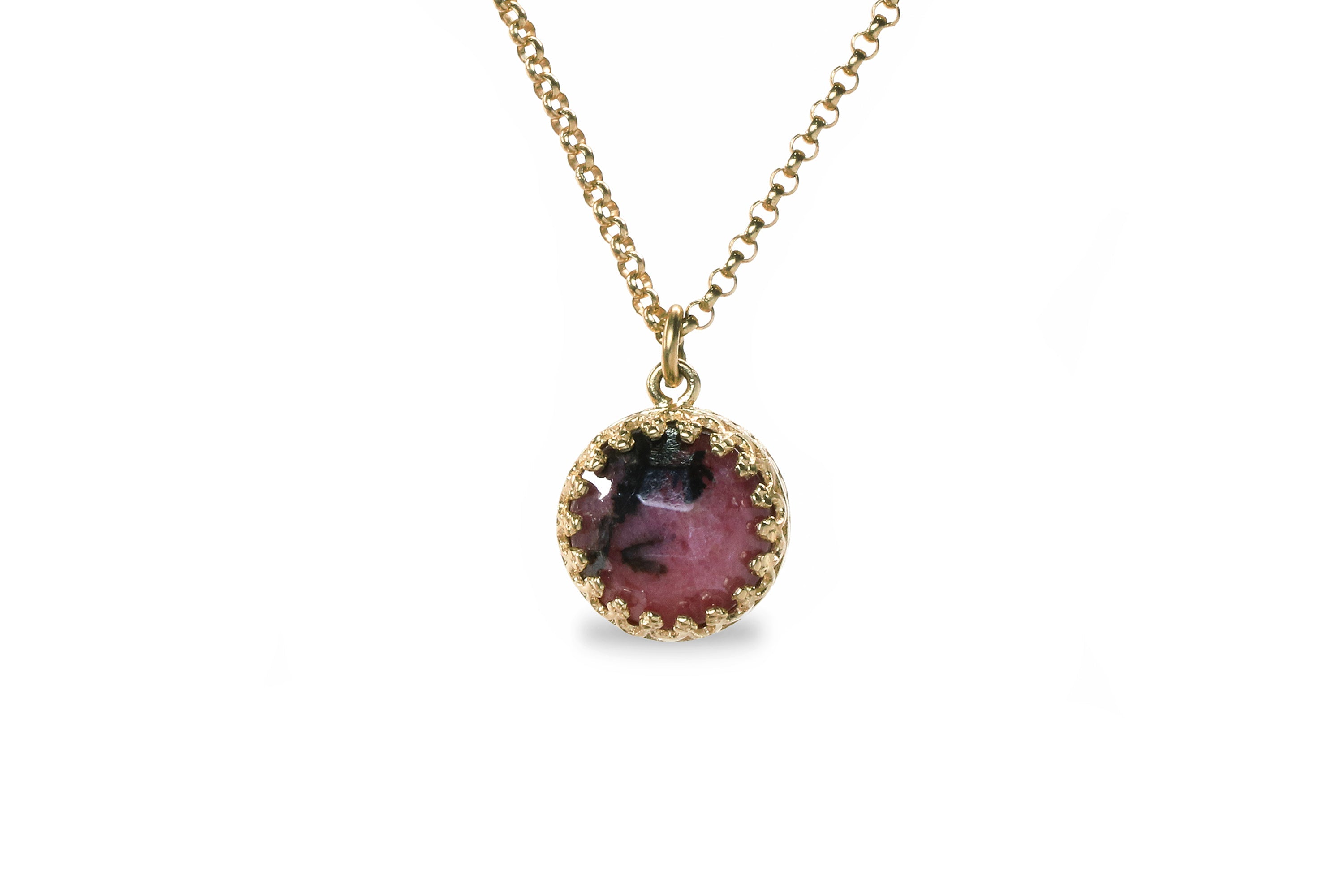 10MM Dainty Rhodonite Necklace in Gold necklaces Anemone Jewelry