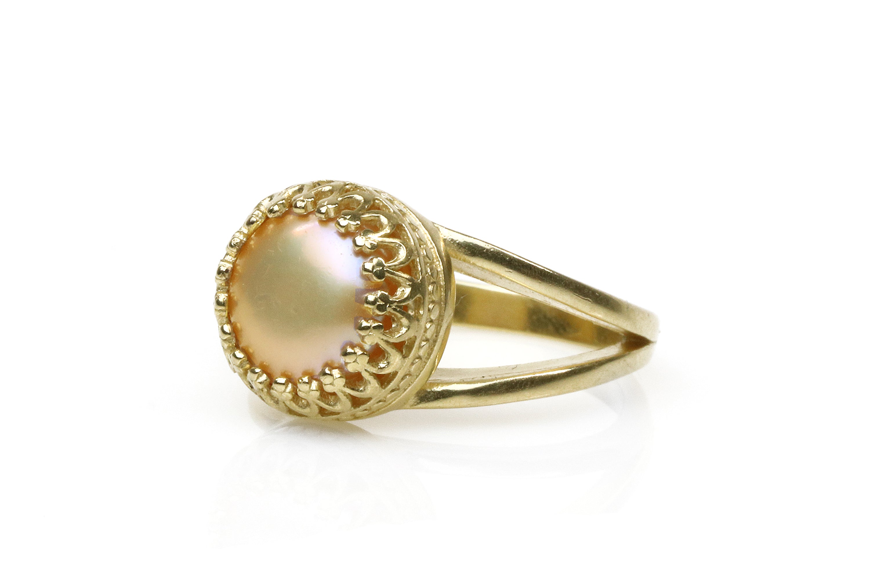 Artisan Gold Peach Pearl Ring Rings Anemone Jewelry