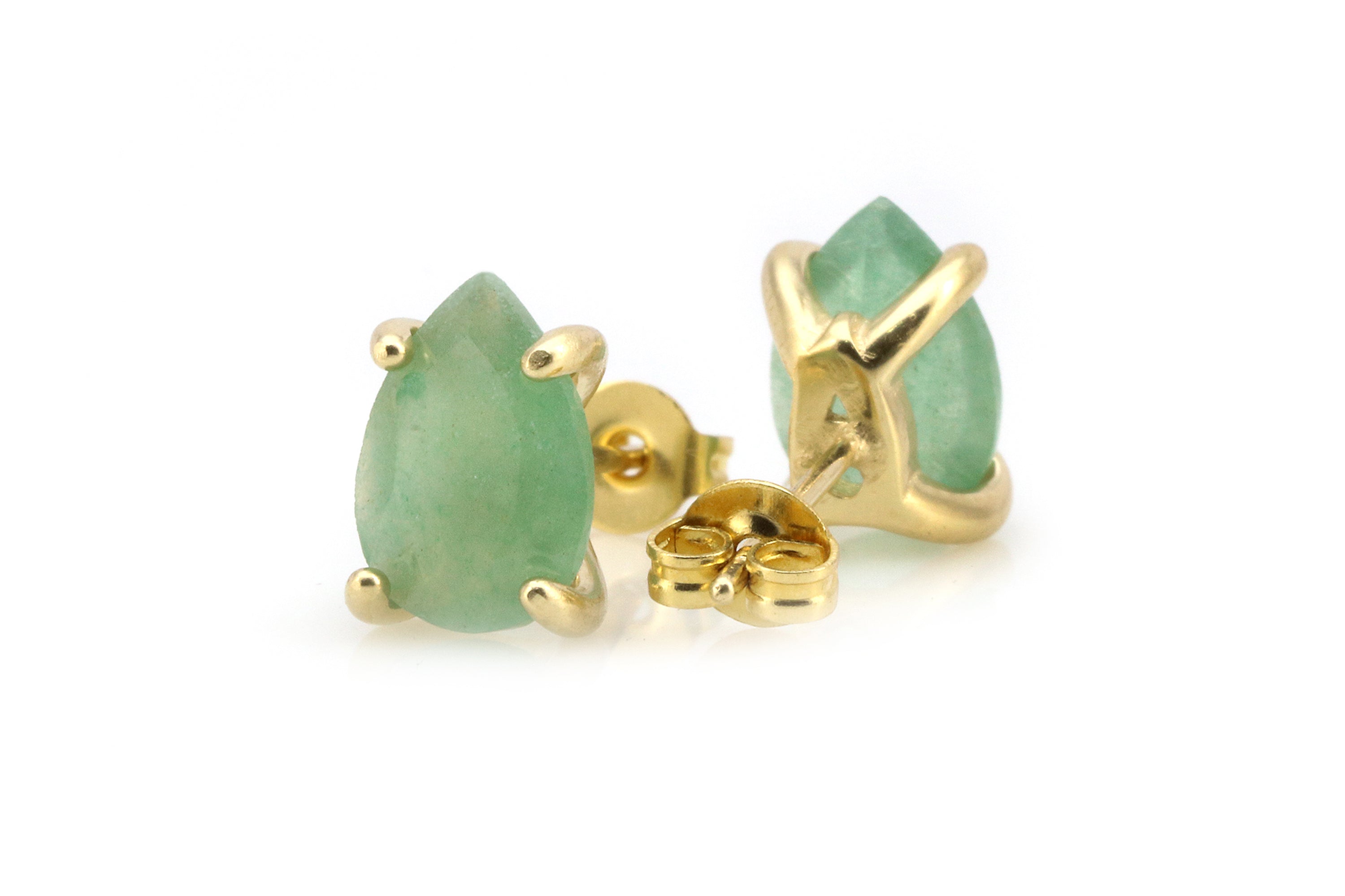 Delicate Green Aventurine Gold Stud Earrings Earrings Anemone Unique