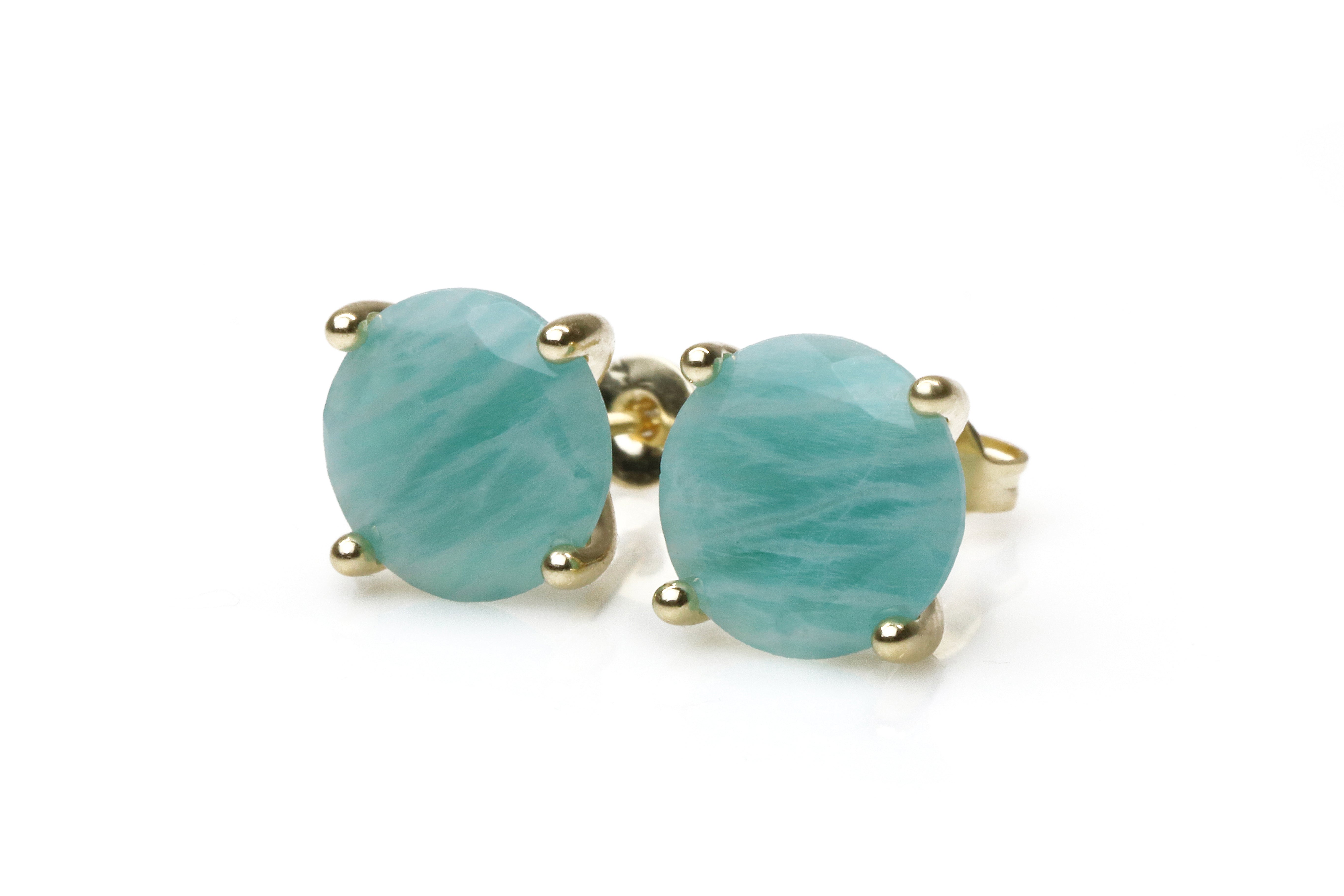 Fascinating Round Amazonite Earrings in Gold Earrings Anemone Unique