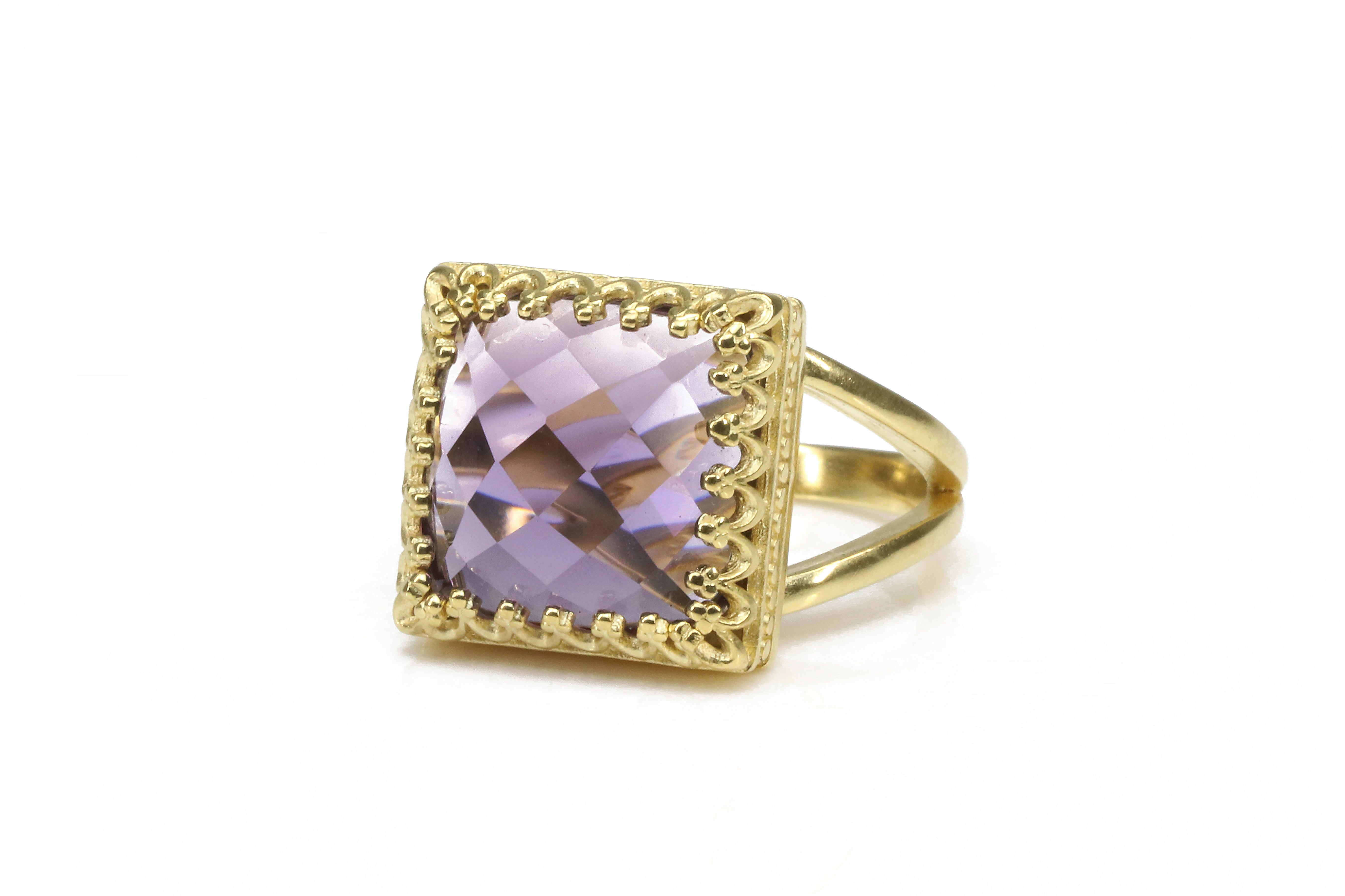 Amethyst Ring in 14k Gold-filled Double Band Rings Anemone Jewelry