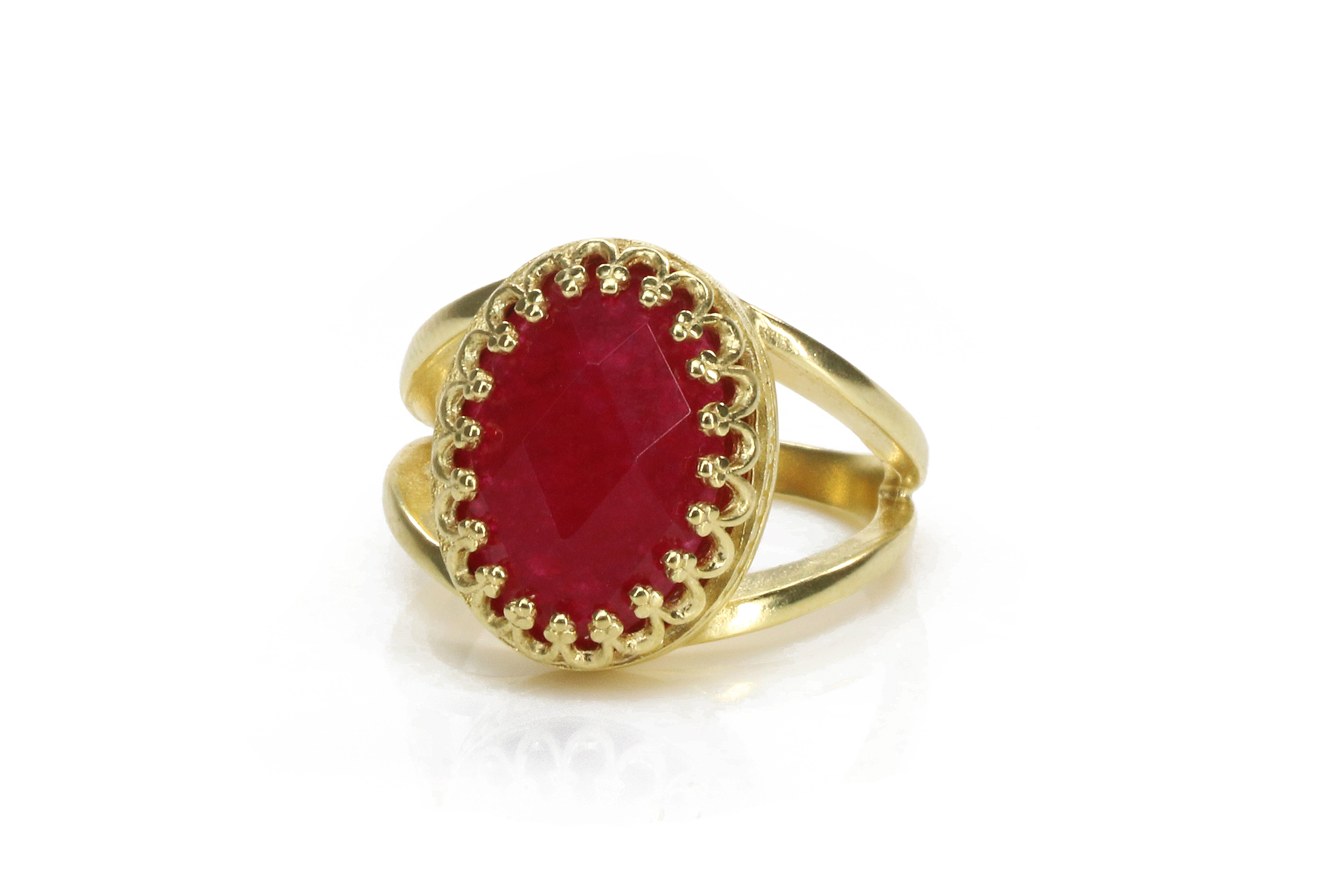 Stylish 14k Gold Red Jade Ring Rings Anemone Jewelry