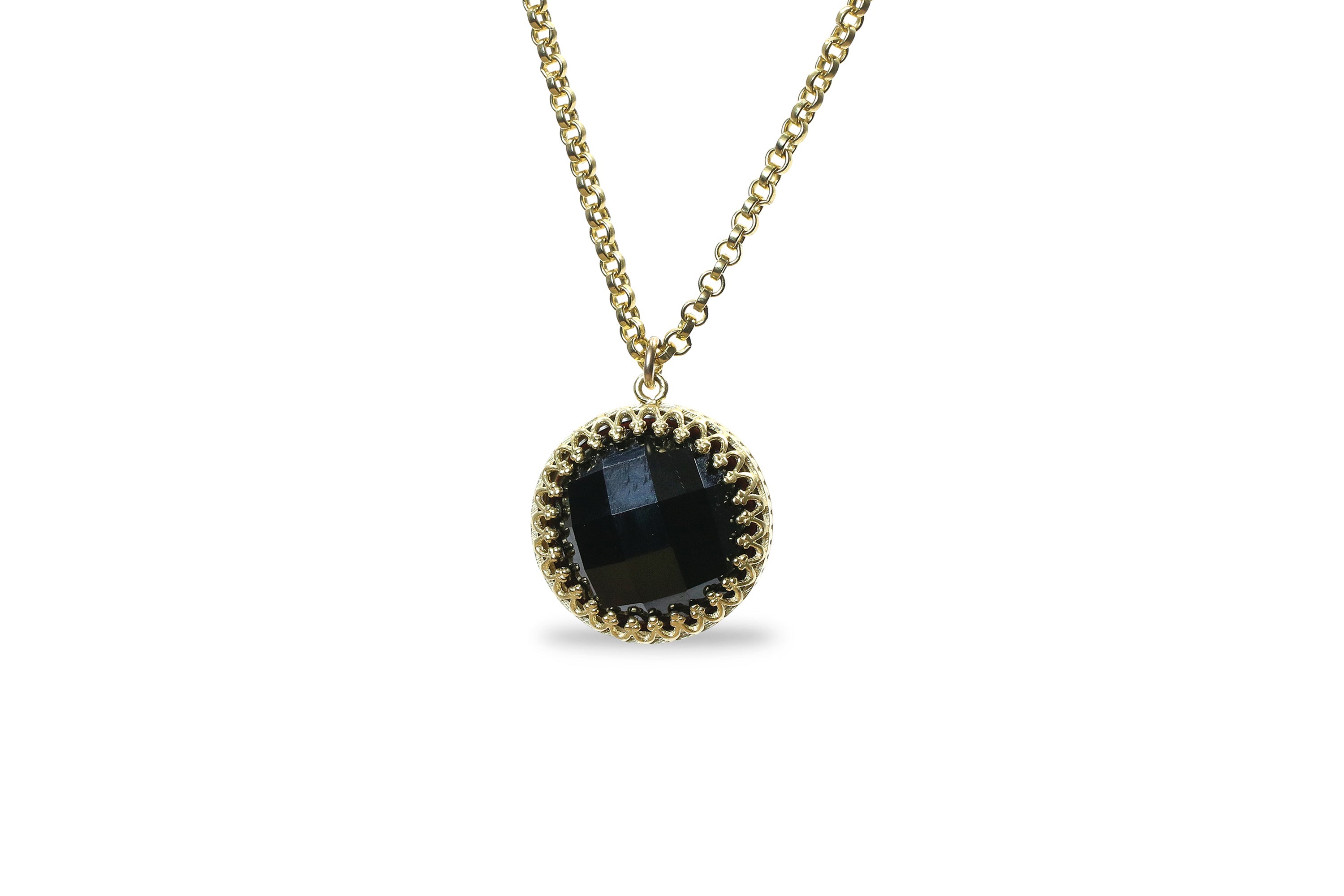 Splendid Round Black Onyx Gold Necklace necklaces Anemone Jewelry