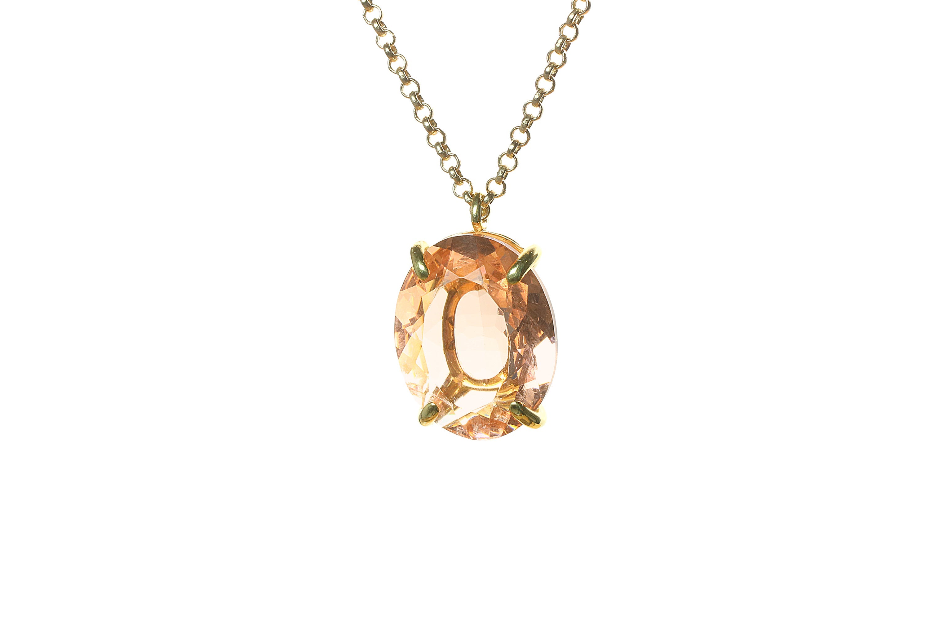 Lustrous Large Morganite Pendant Necklace in Gold necklaces Anemone Jewelry