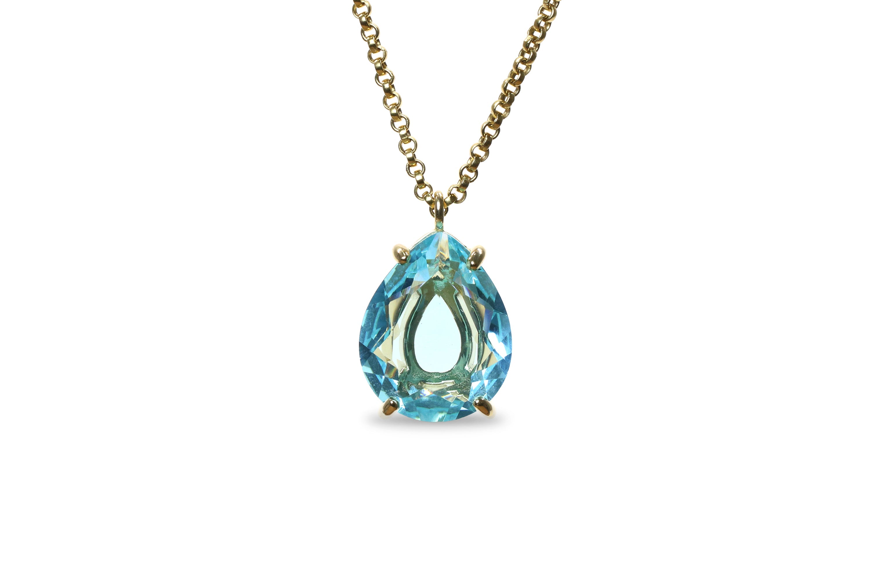 Custom Pear Blue Topaz Necklace in 14k Gold necklaces Anemone Jewelry