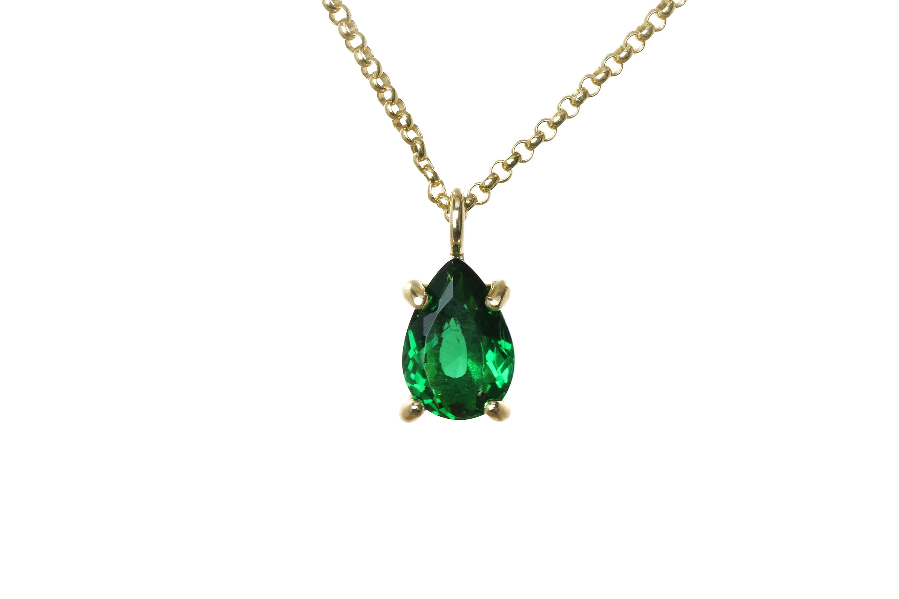 Sterling Silver Pear Emerald Pendant Necklace necklaces Anemone Unique