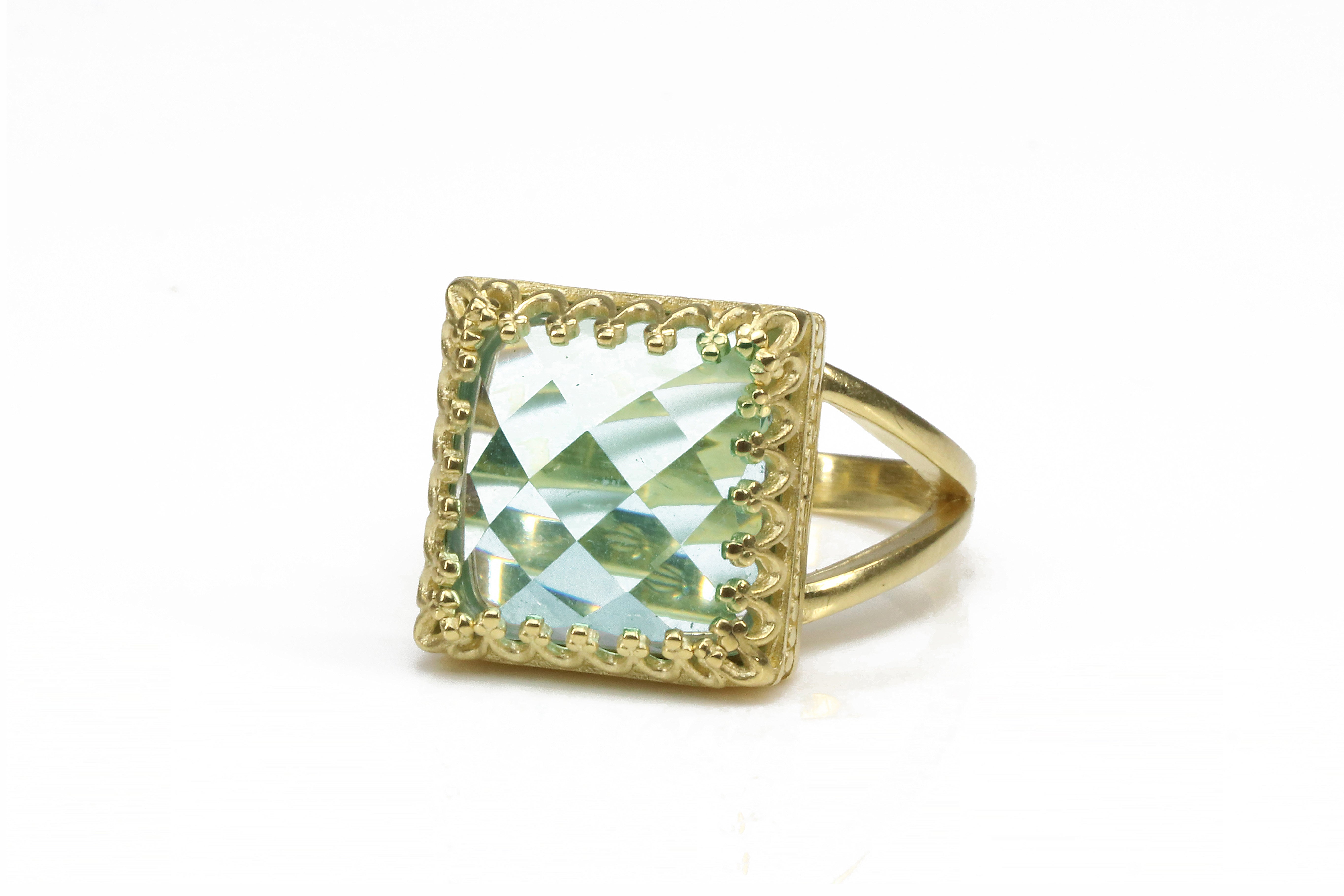 Faceted Blue Topaz Ring with 14k Gold-filled Double Band Rings Anemone Jewelry