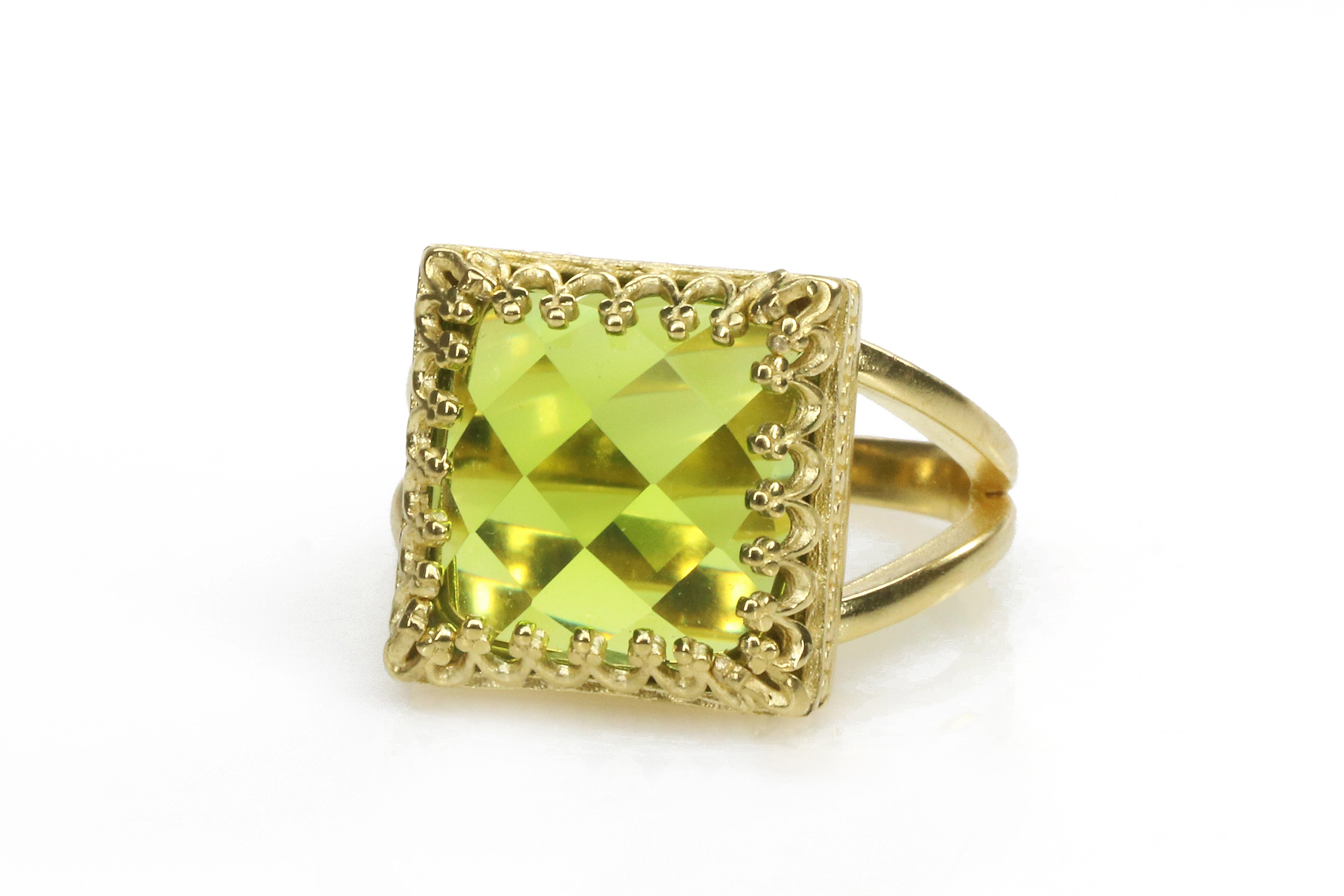 Square Peridot in 14k Gold Ring Rings Anemone Jewelry