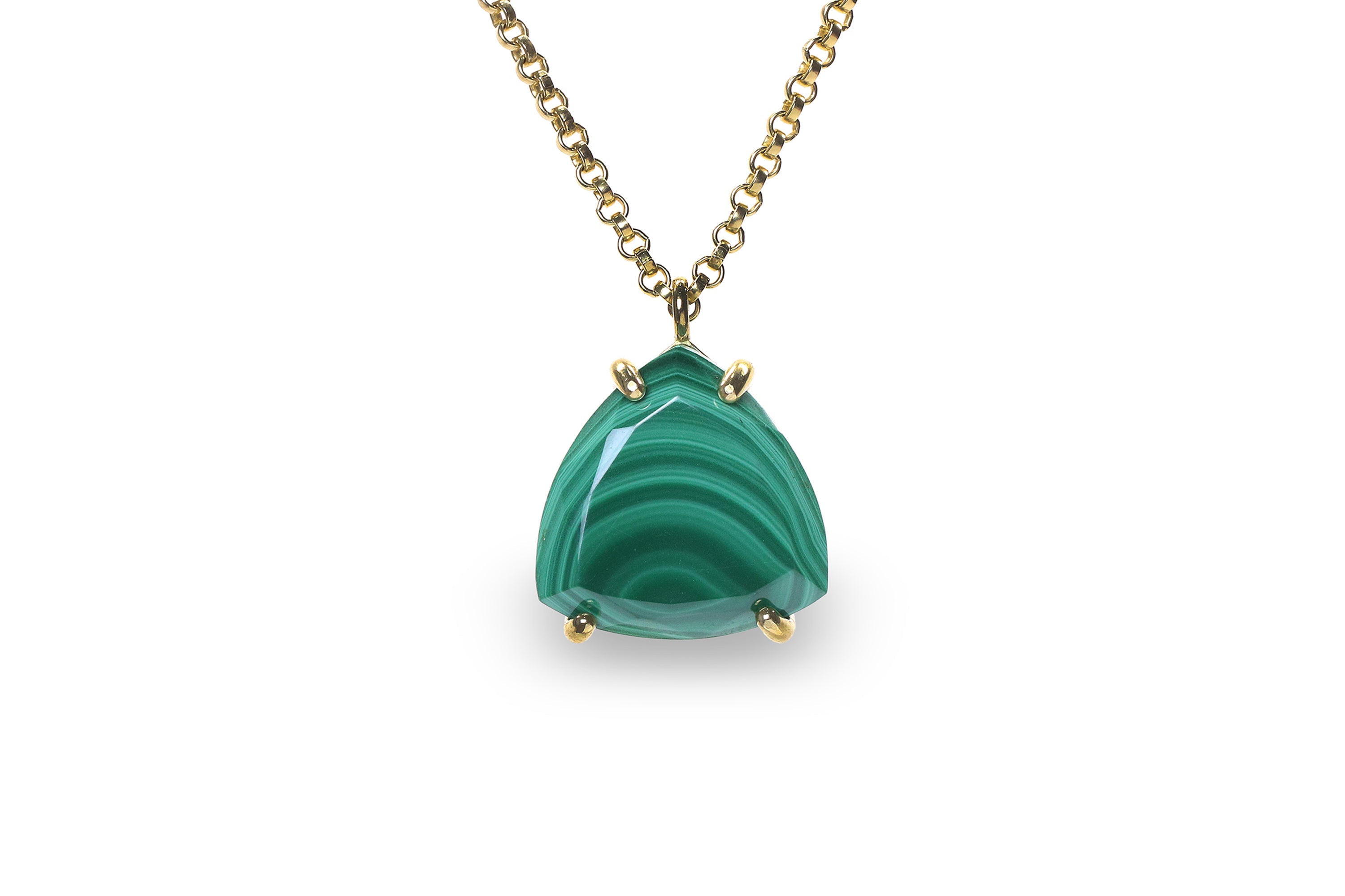 Vibrant Trillion Malachite Jewelry Gold Necklace necklaces Anemone Jewelry
