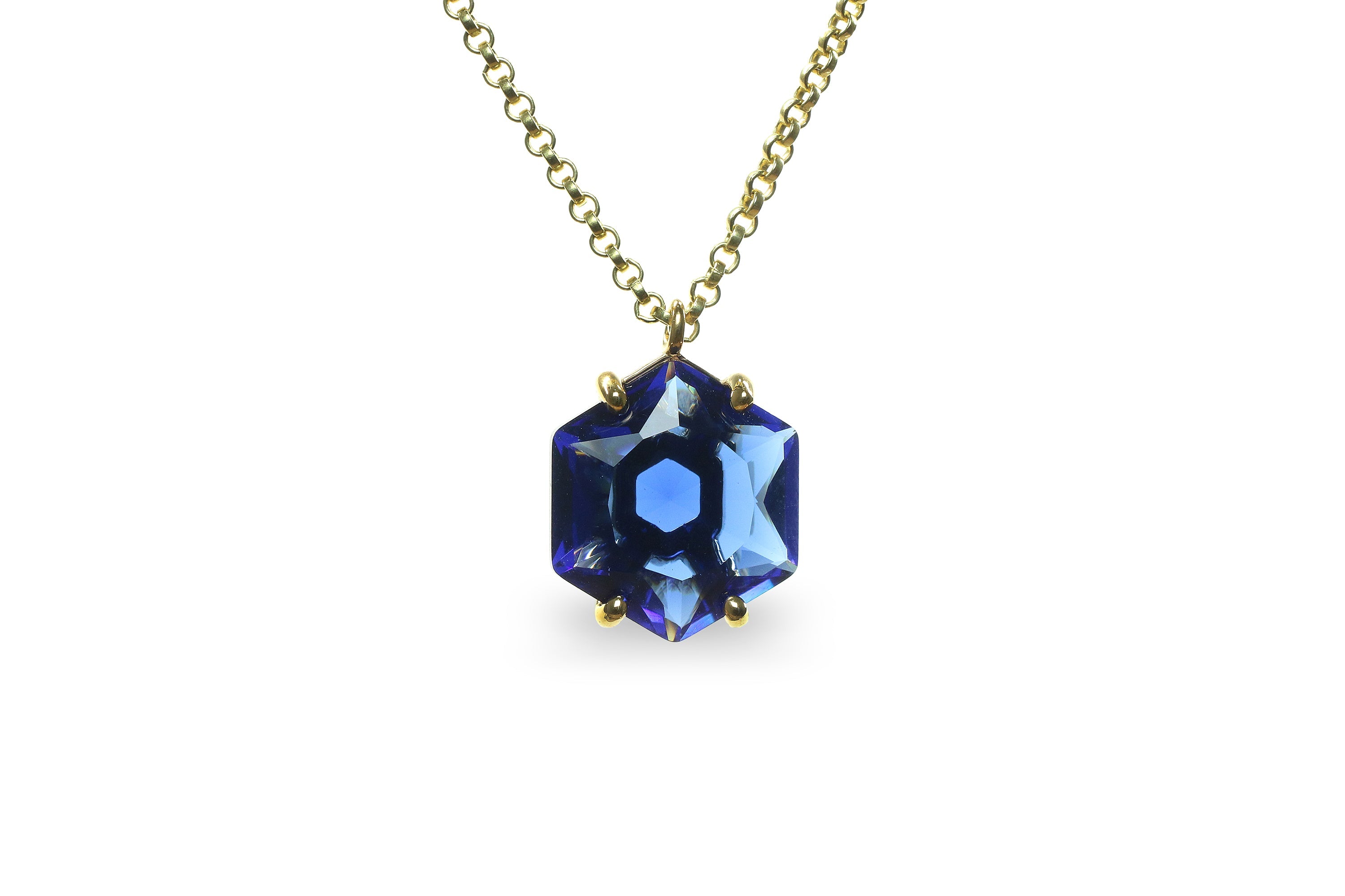 Artisan Hexagon Sapphire Sterling Silver Necklace necklaces Anemone Jewelry