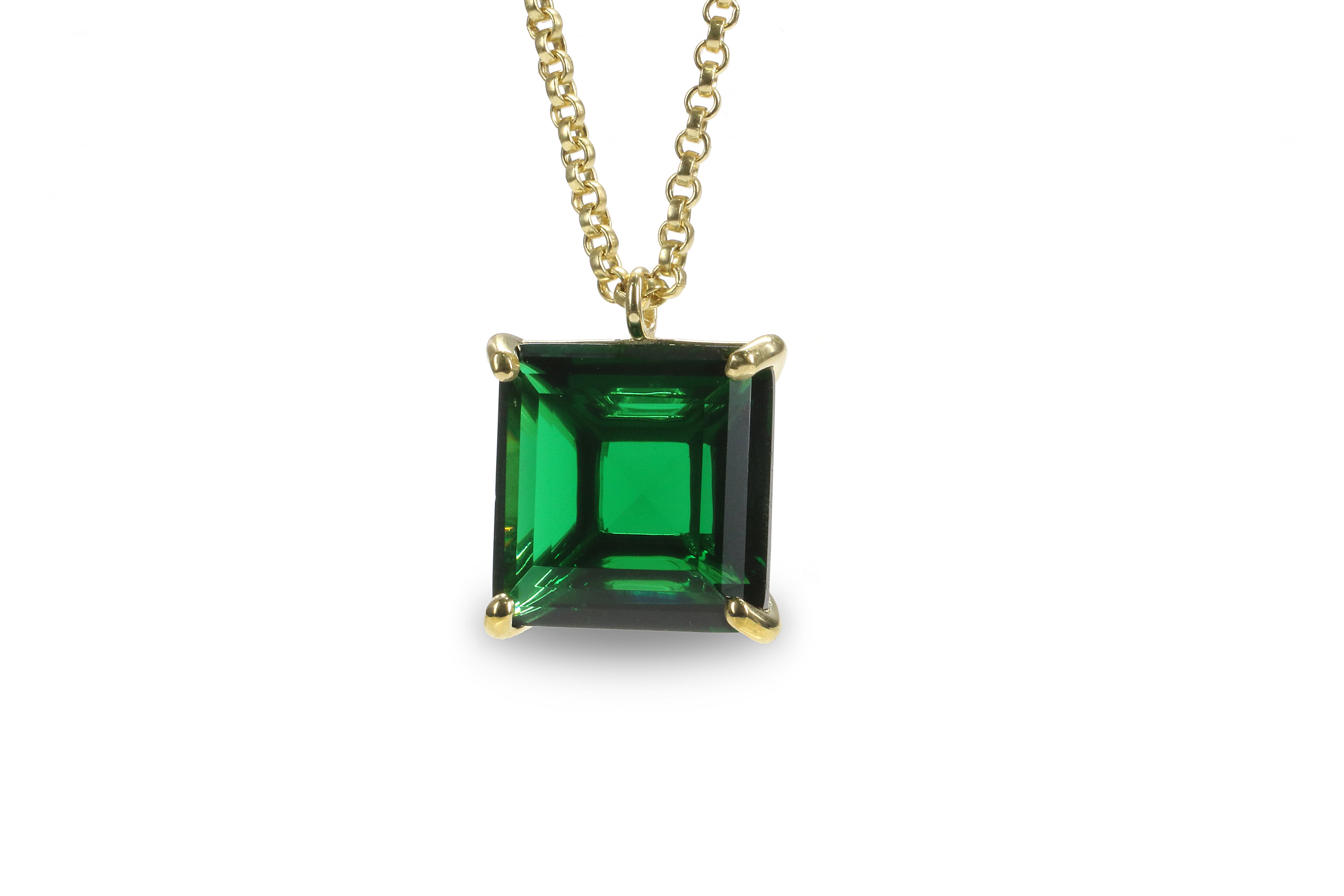 Lustrous 14k Yellow Gold Square Emerald Necklace necklaces Anemone Jewelry