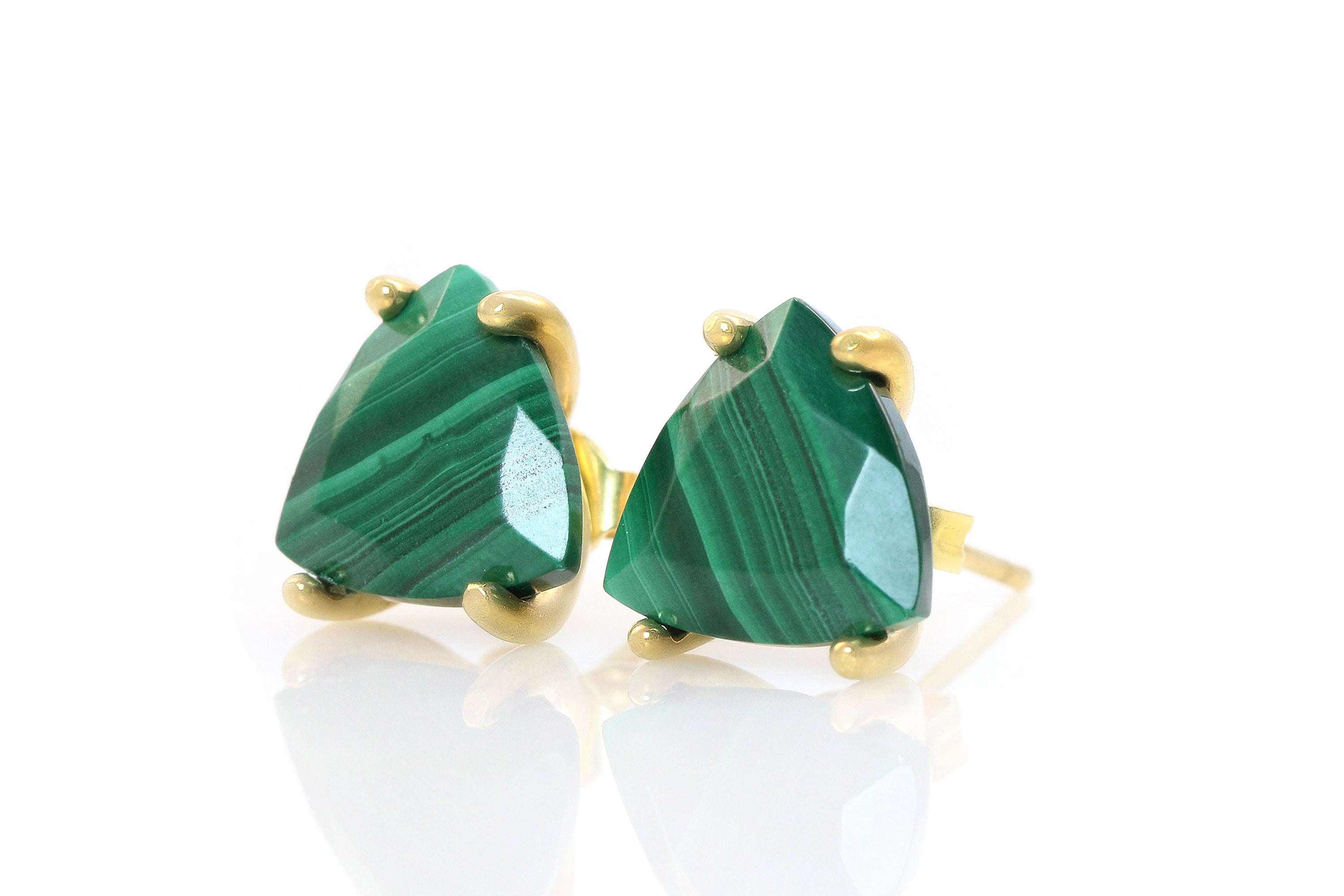 Triangle Malachite Earrings in Gold Earrings Anemone Unique