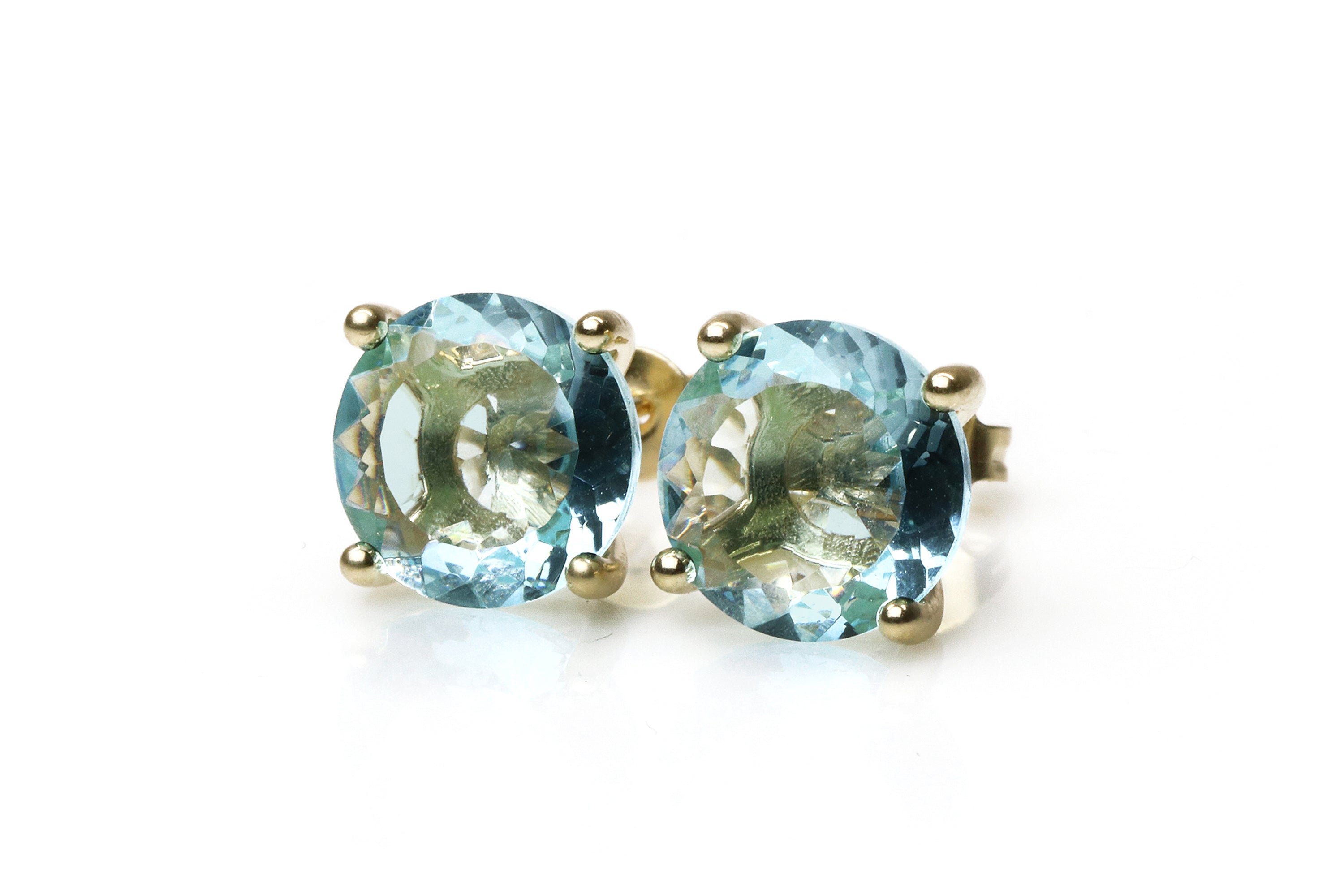 Round Blue Topaz Earrings in Gold Earrings Anemone Unique