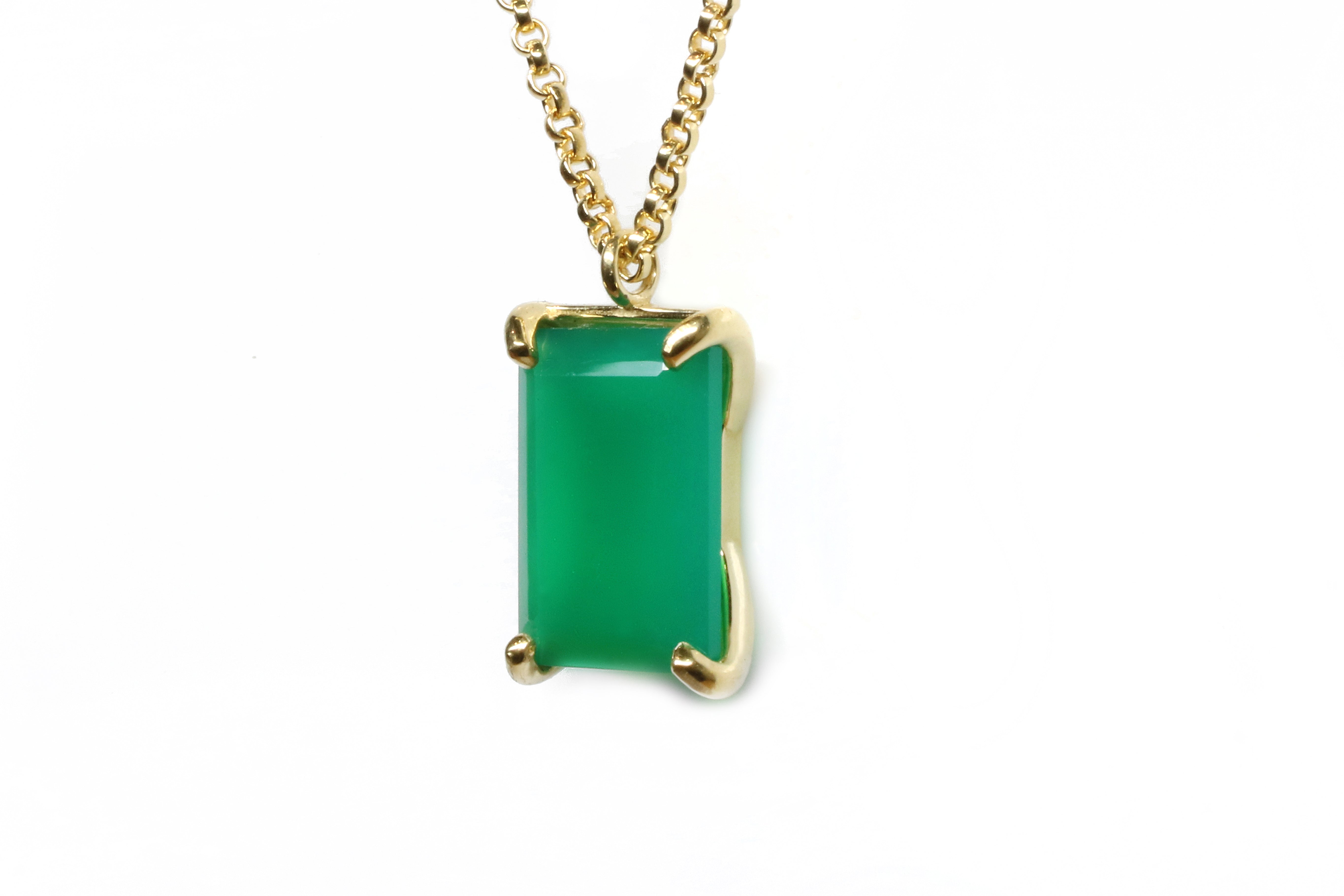 Rectangle Pendant Green Onyx Gold Necklace necklaces Anemone Jewelry