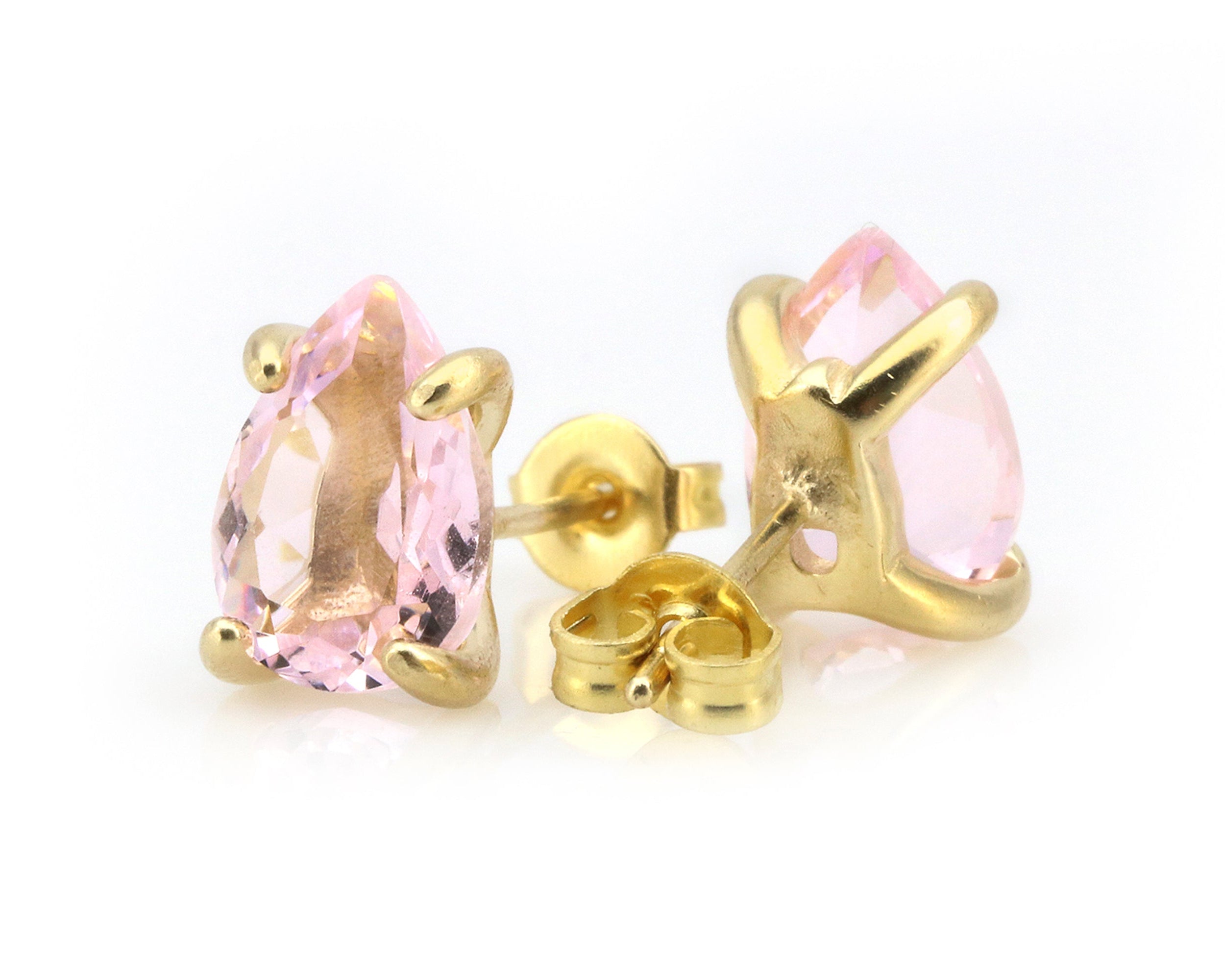 Rose Quartz Handmade Gold Earrings Studs Earrings Anemone Unique