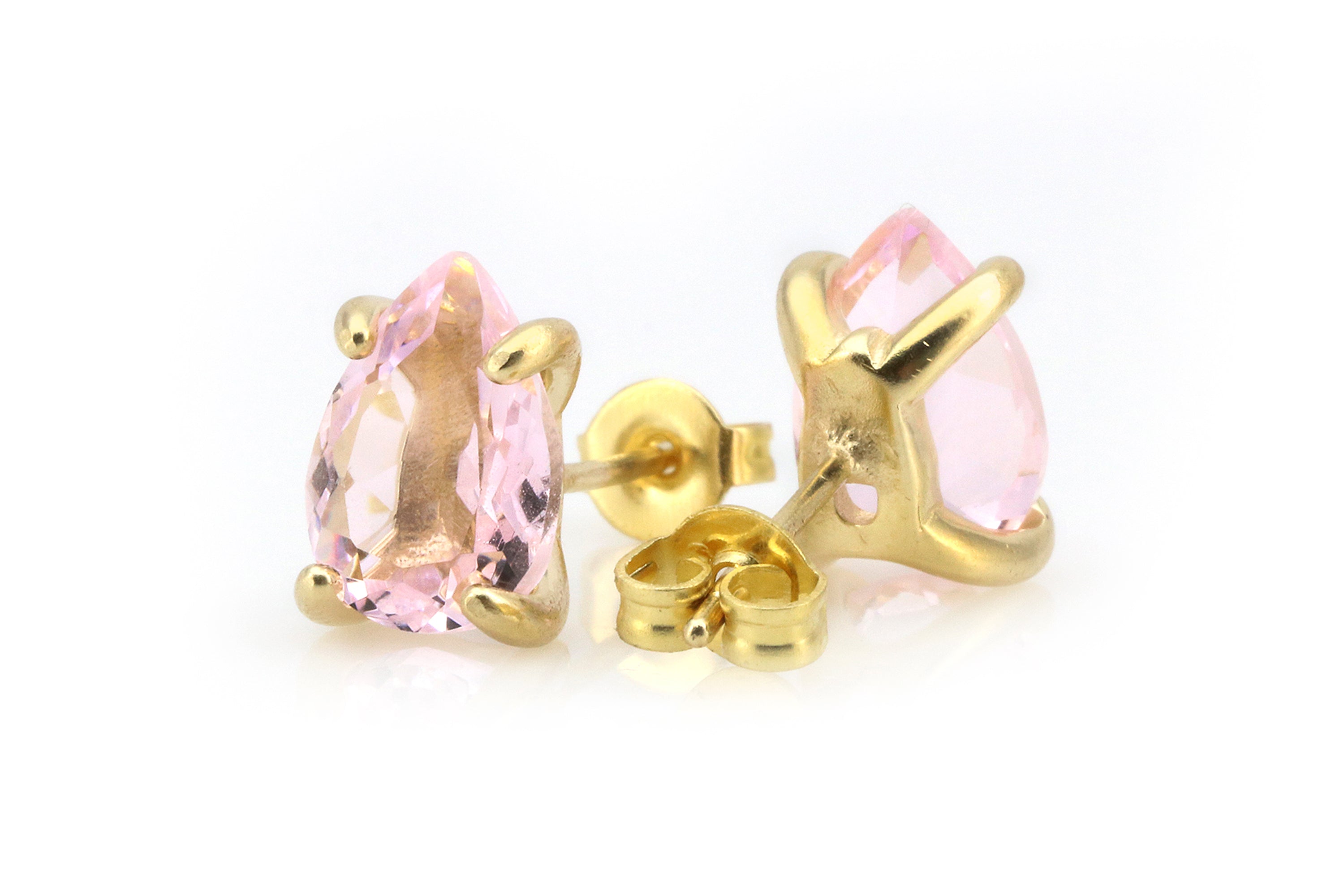 Rose Quartz Handmade Gold Earrings Studs Earrings Anemone Unique