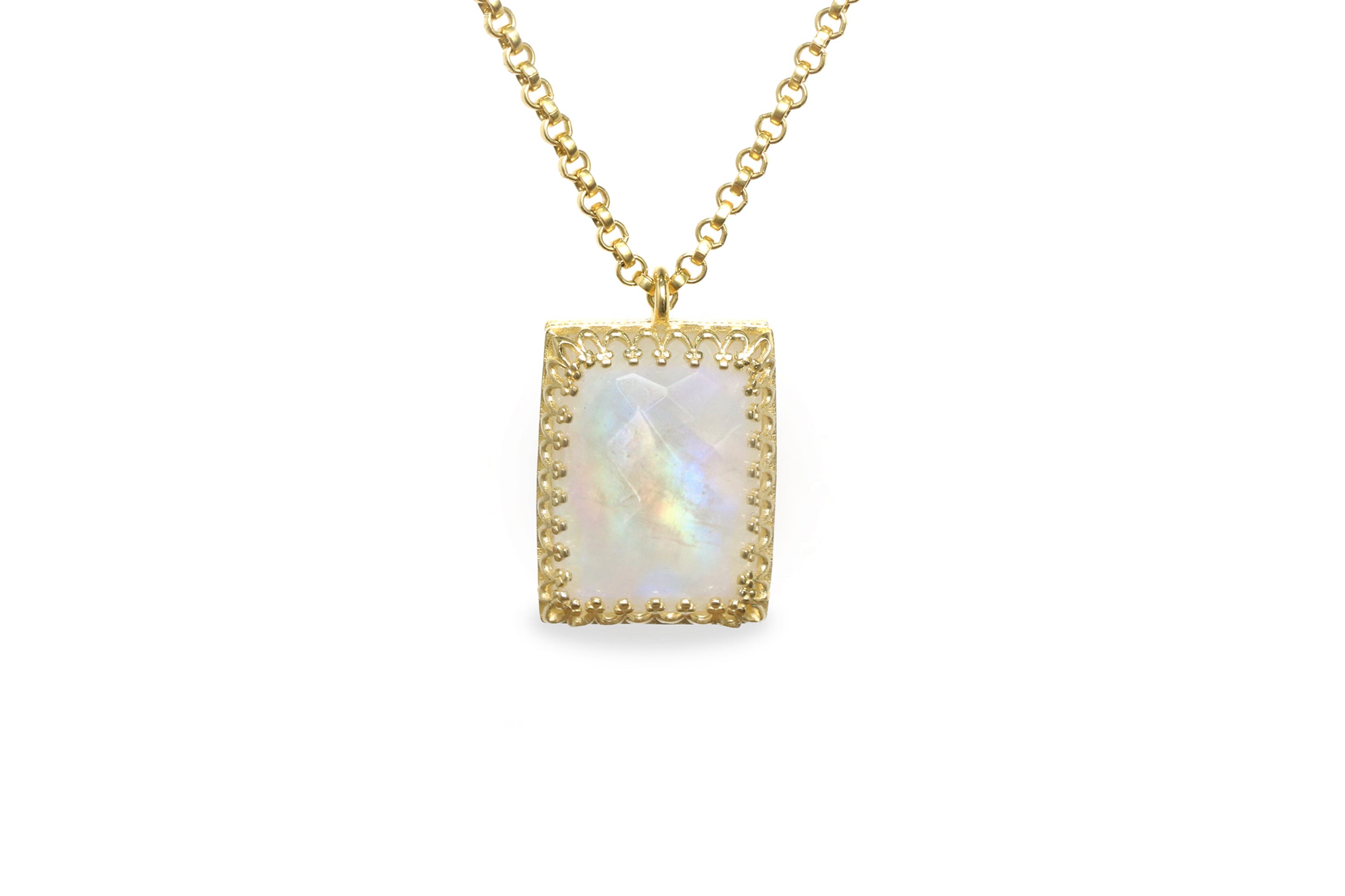 Dazzling Rainbow Moonstone Gold Necklace necklaces Anemone Jewelry