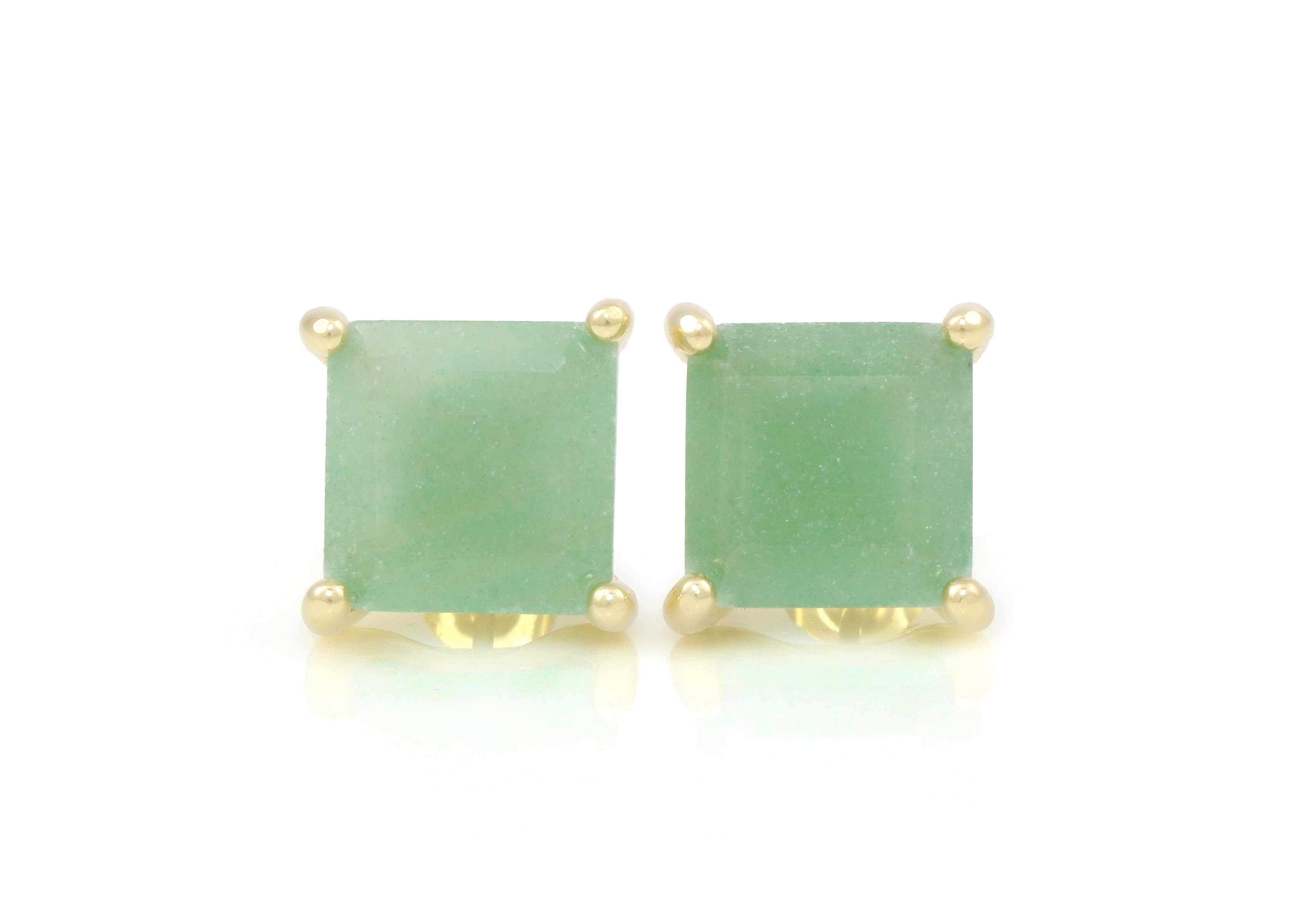 Handmade Green Aventurine Stud Gold Earrings Earrings Anemone Unique