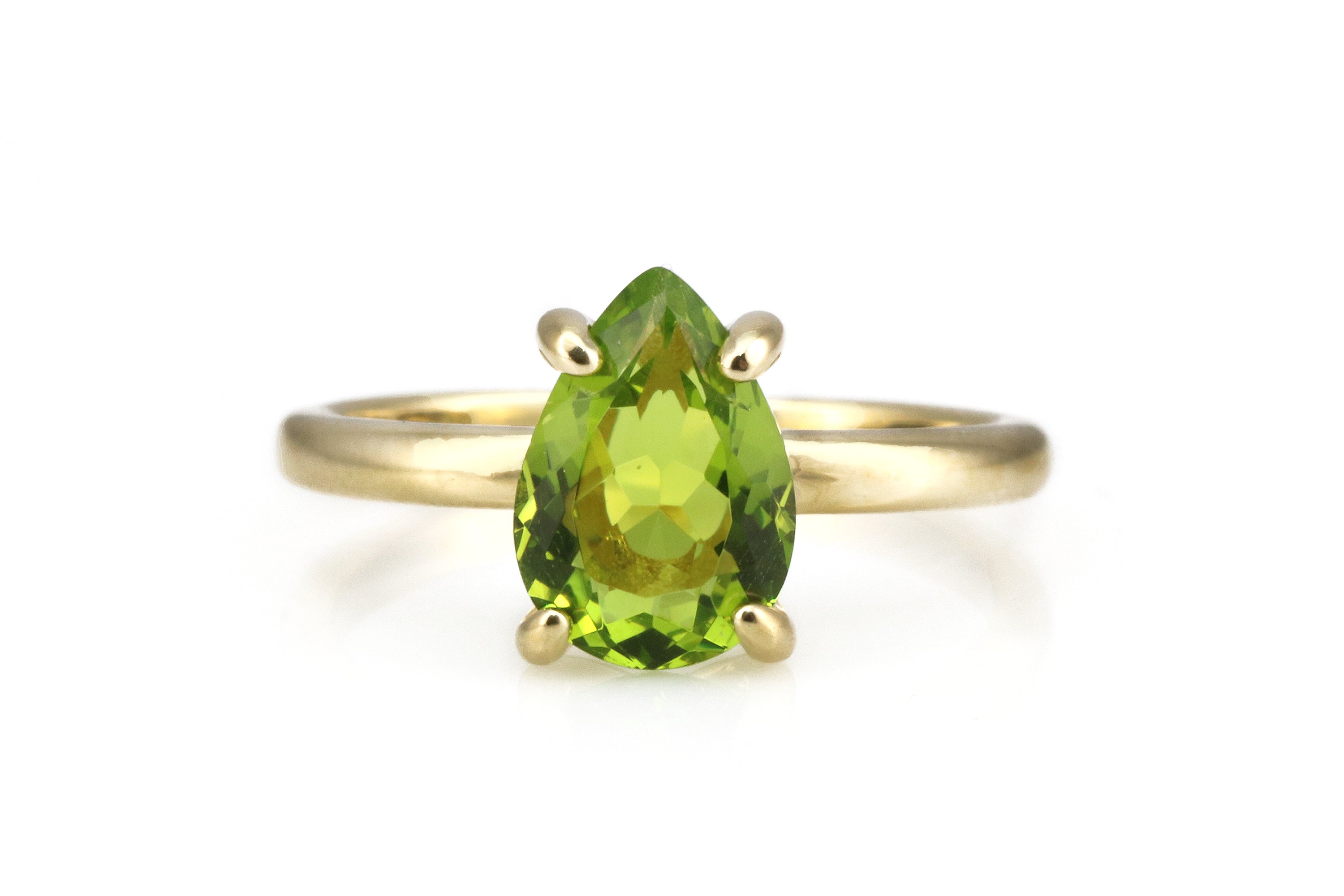 Classic Handmade Pear Cut Peridot Ring in Gold Rings Anemone Unique