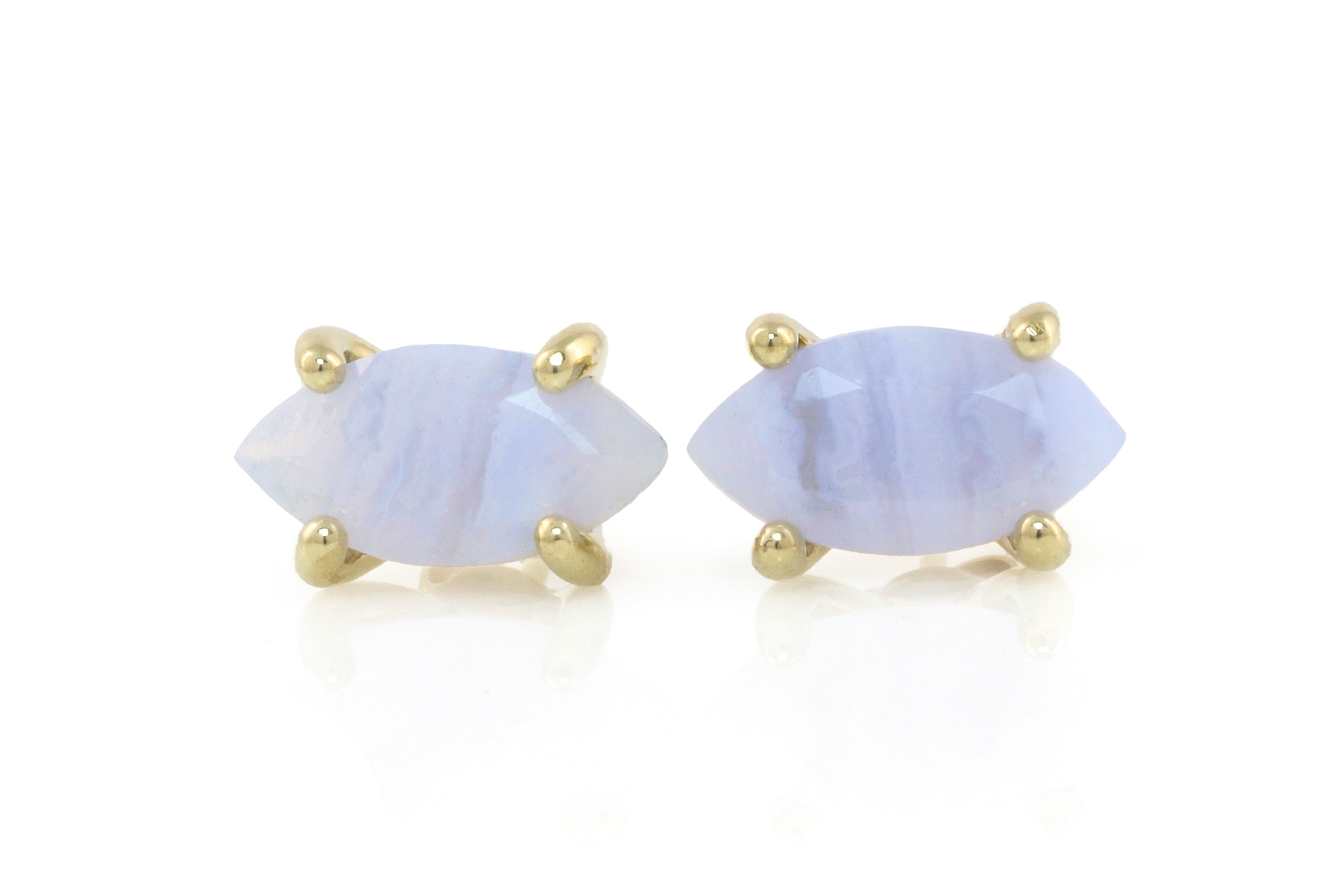 Blue Lace Agate Stud Gold Earrings Earrings Anemone Unique