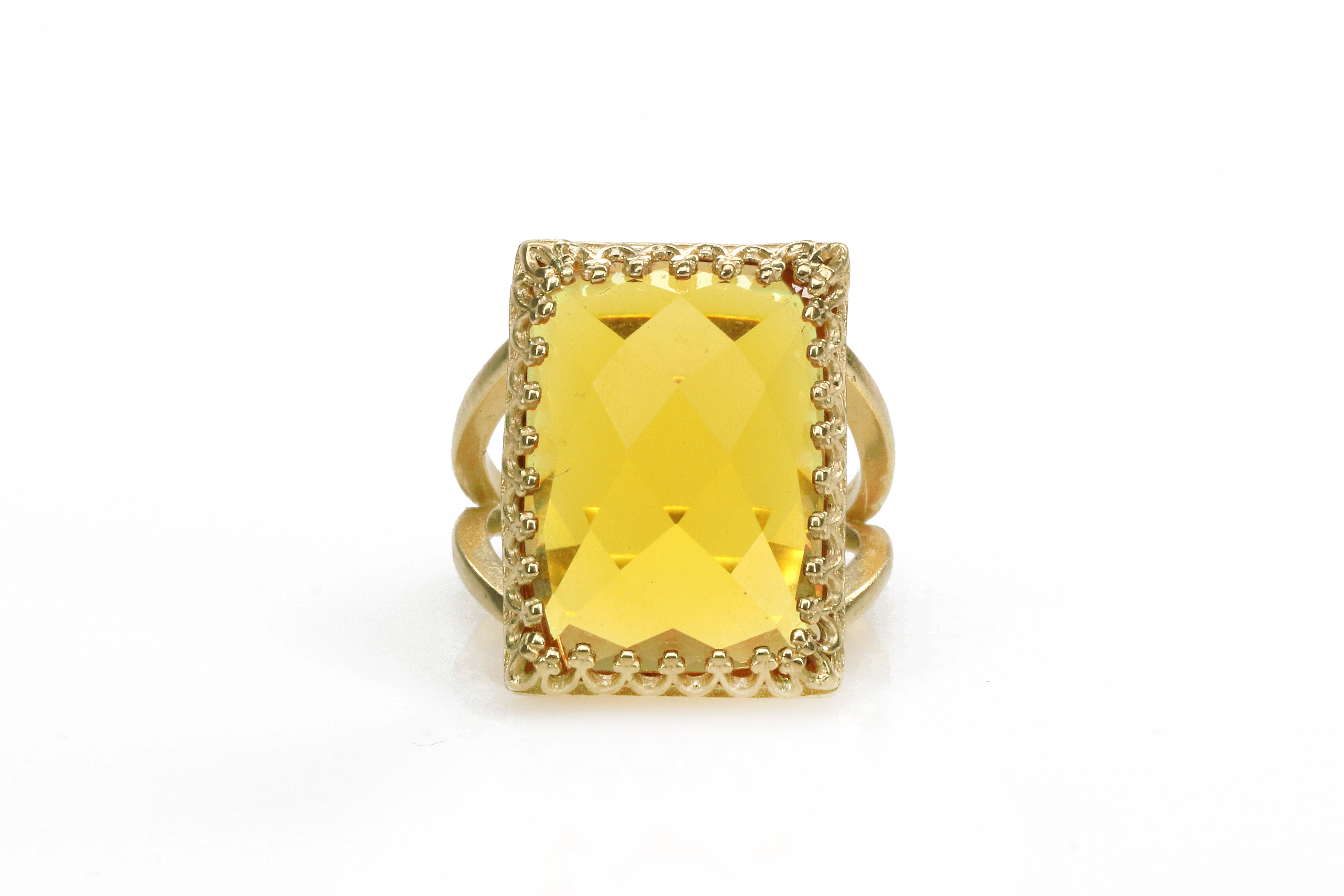 Rectangular Gold Citrine Ring Rings Anemone Jewelry
