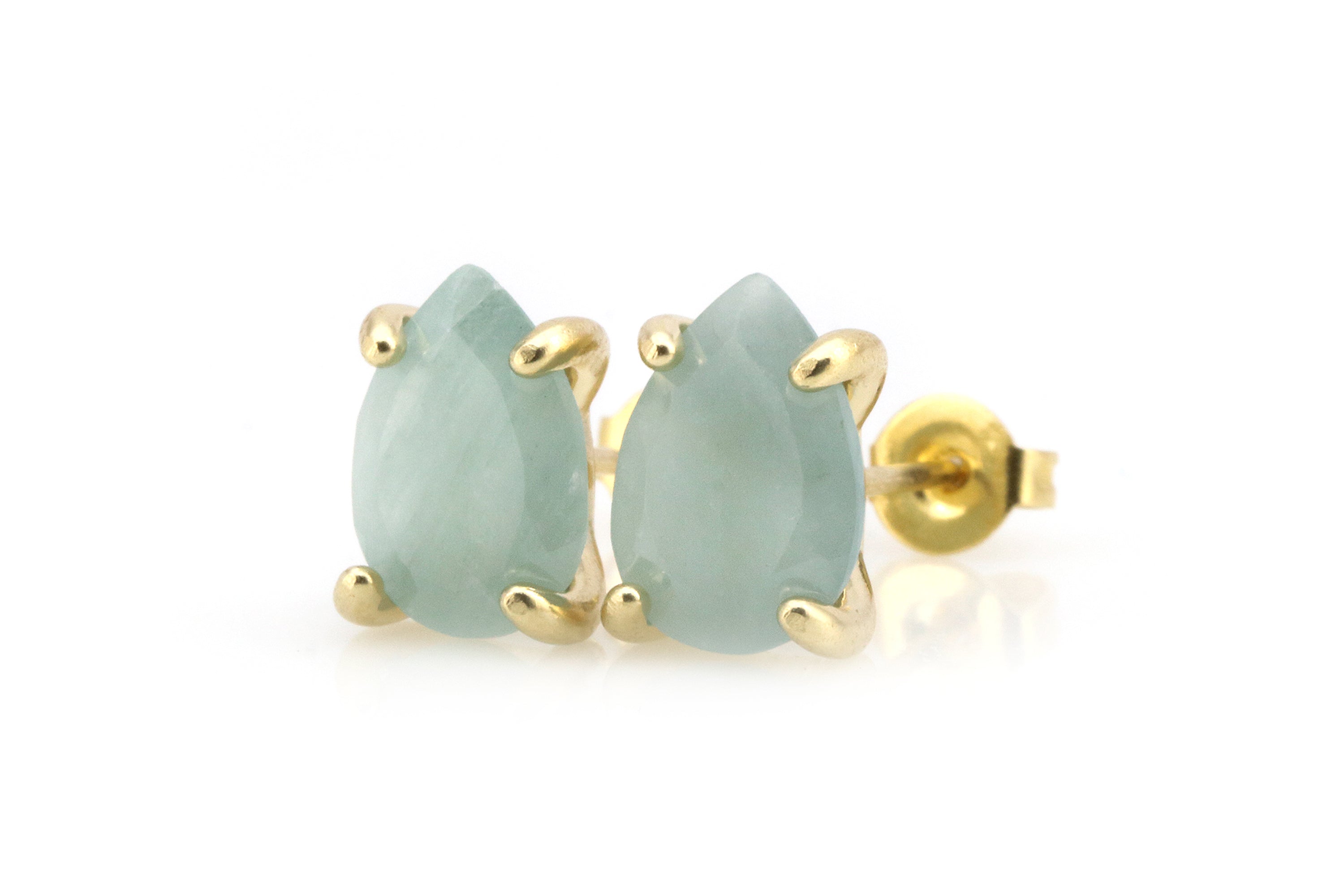 Artisan Made Aquamarine Gold Stud Earrings Earrings Anemone Unique