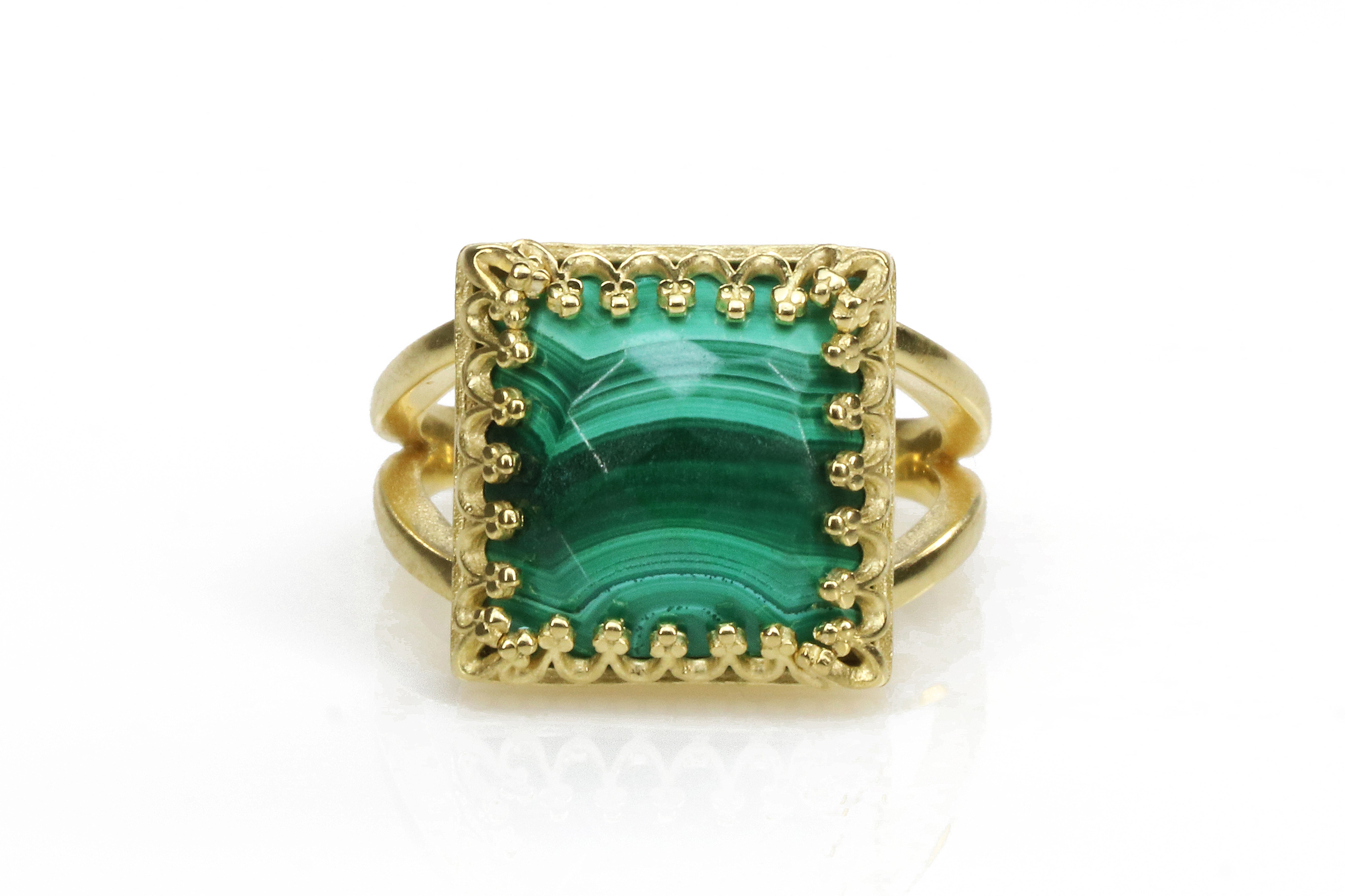 Stunning Marbled Malachite Ring in 14k Gold-filled Band Rings Anemone Jewelry