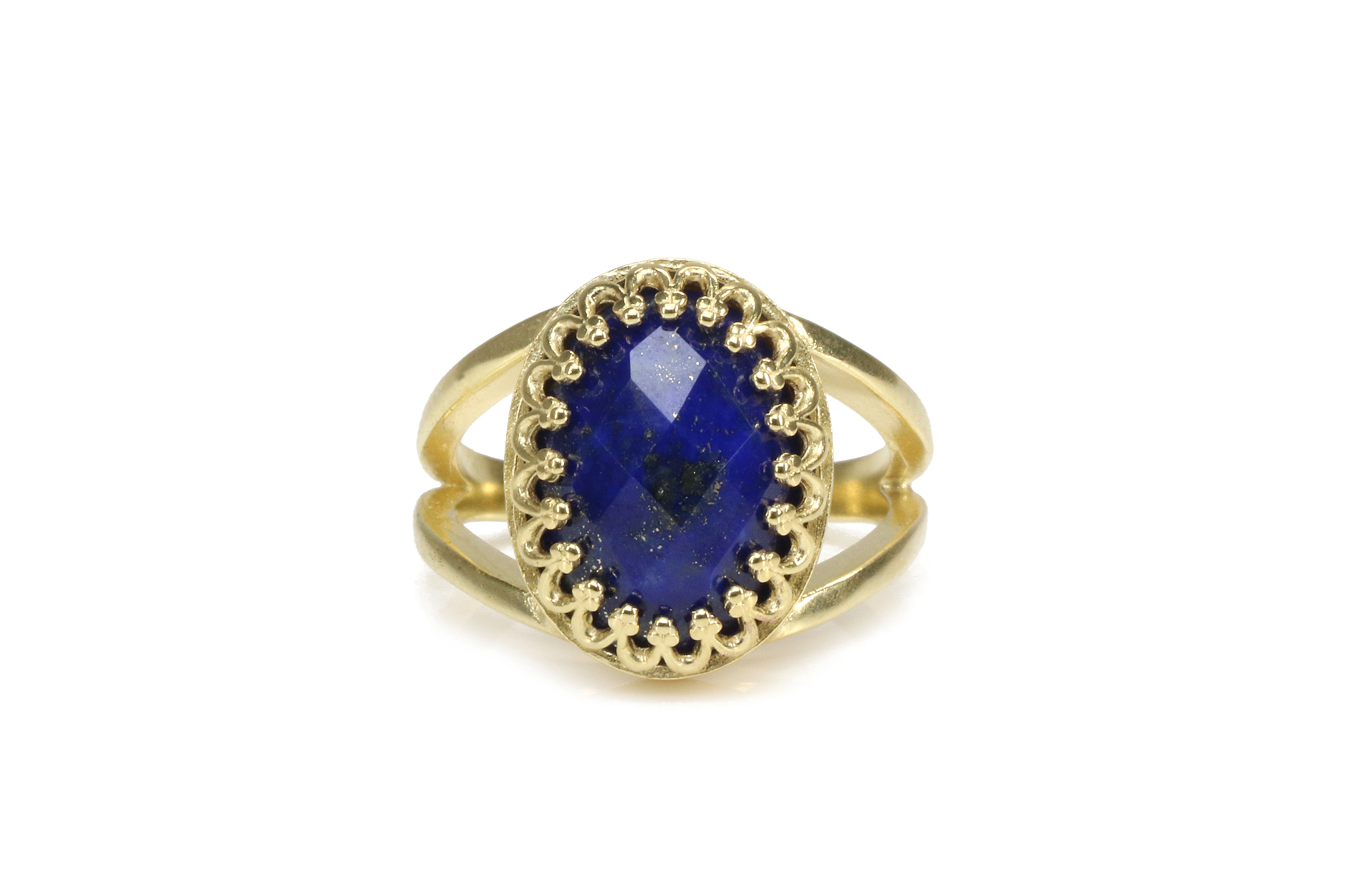 Stunning Oval Lapis Lazuli Ring in 14k Gold-filled Double Band Rings Anemone Jewelry