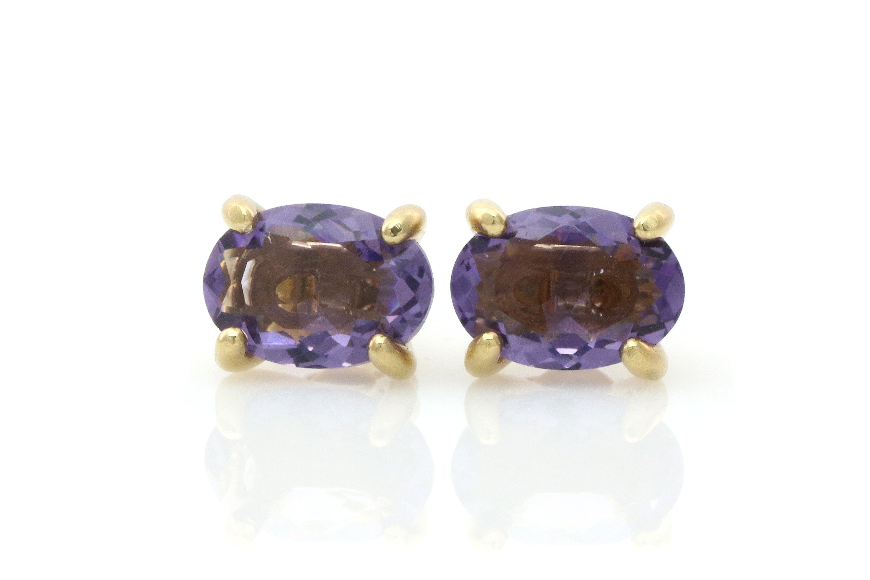 Rich Purple Amethyst Stud Gold Earrings Earrings Anemone Unique