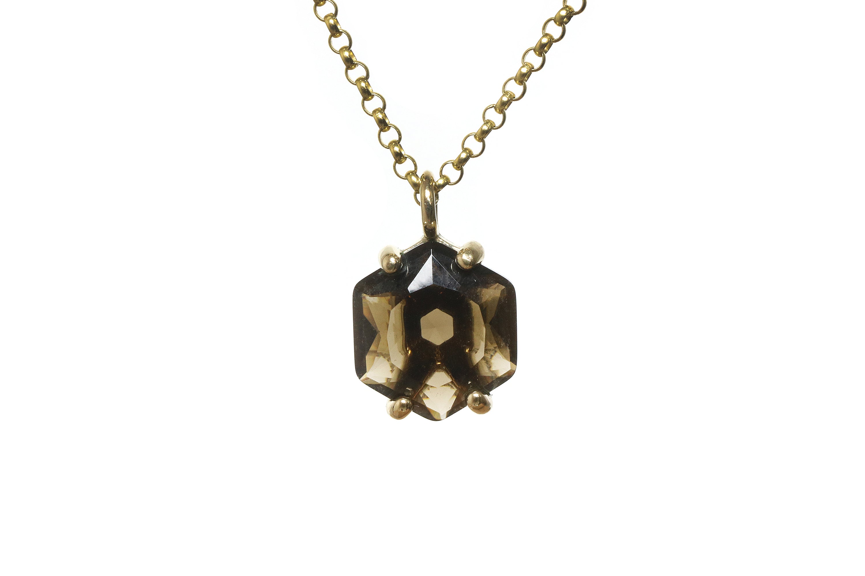 Hexagon Smoky Quartz Gold Necklace necklaces Anemone Unique