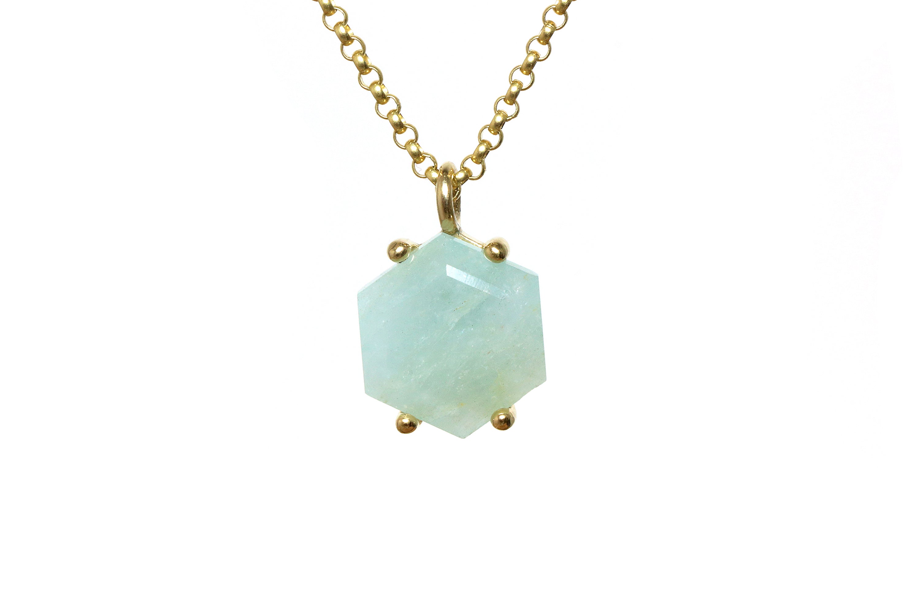 Hexagon Pendant Aquamarine Gold Necklace necklaces Anemone Unique