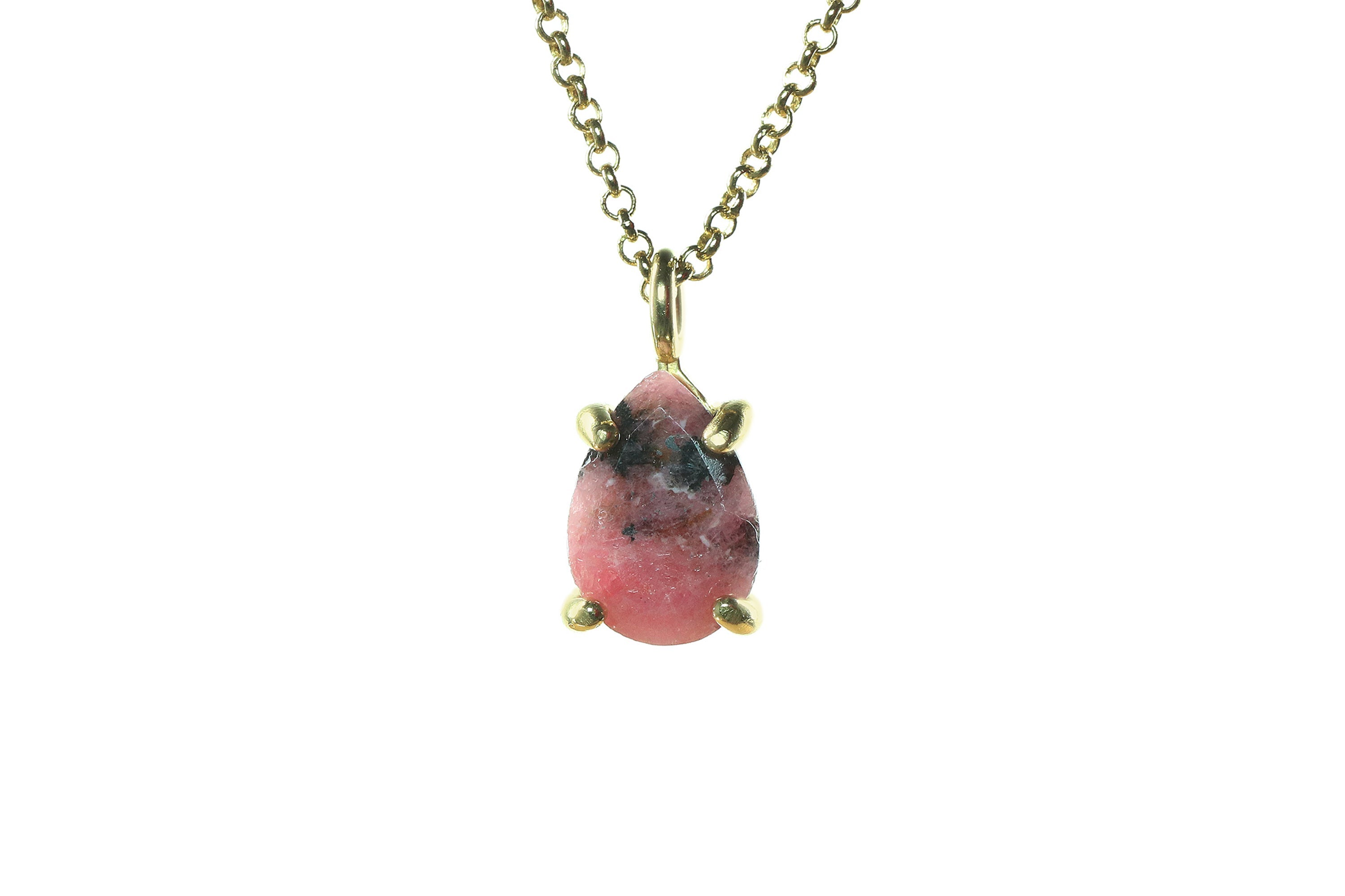 Pear Pink Rhodonite Gold Necklace necklaces Anemone Unique