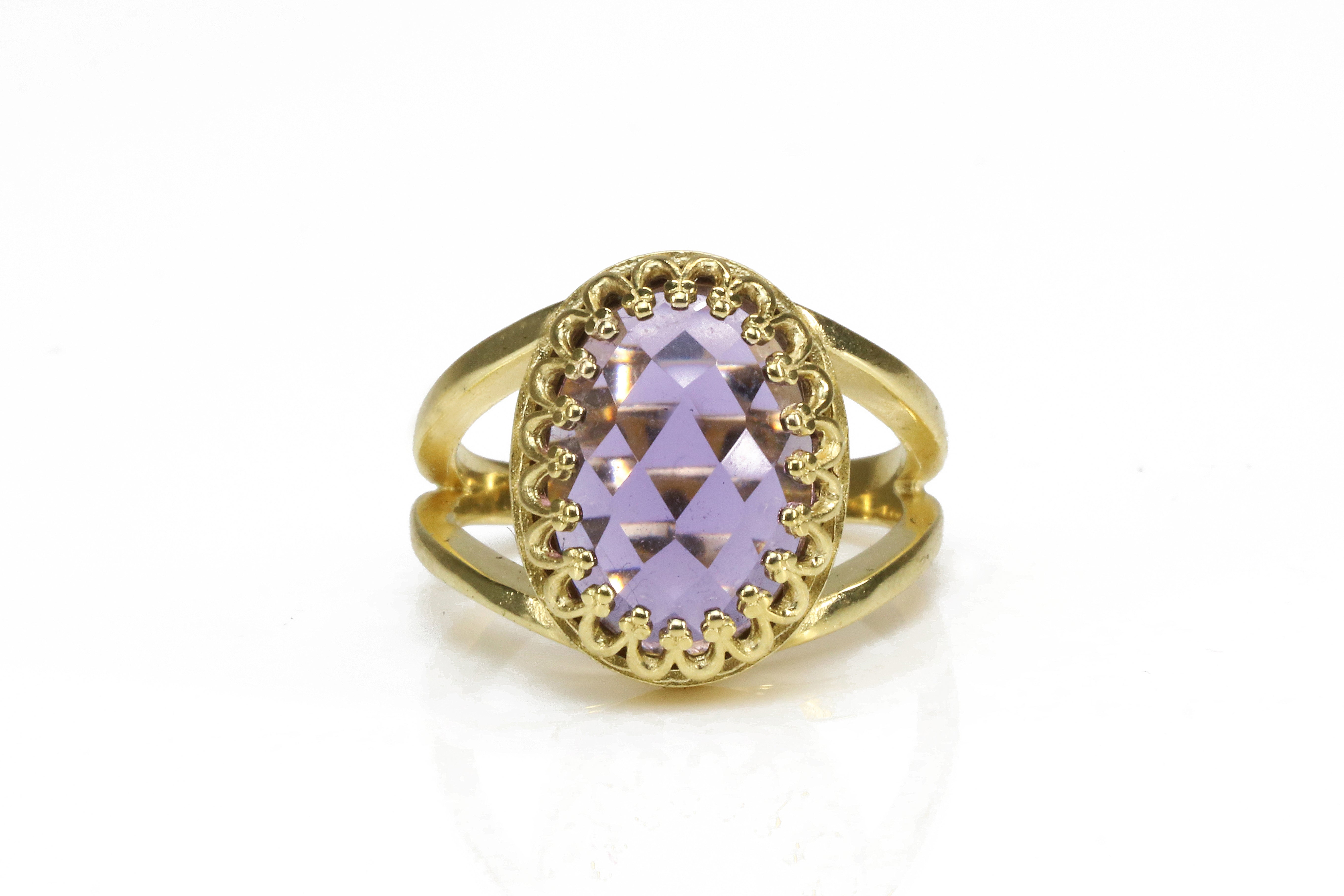 Beauteous Amethyst Ring in 14k Gold-filled Double Band Rings Anemone Jewelry