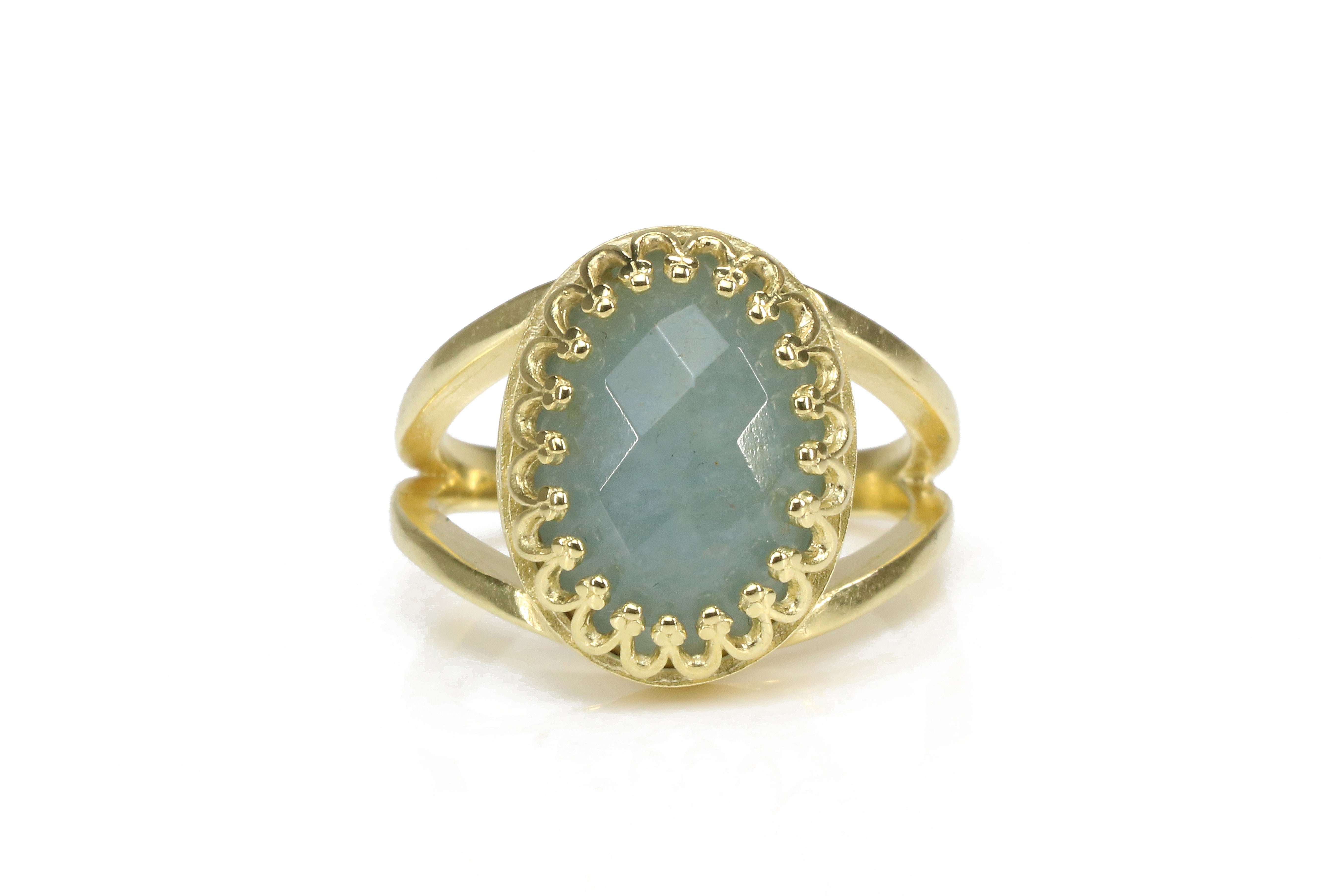 10x14mm Oval Aquamarine Ring in 14K Gold-filled Double Band Rings Anemone Jewelry