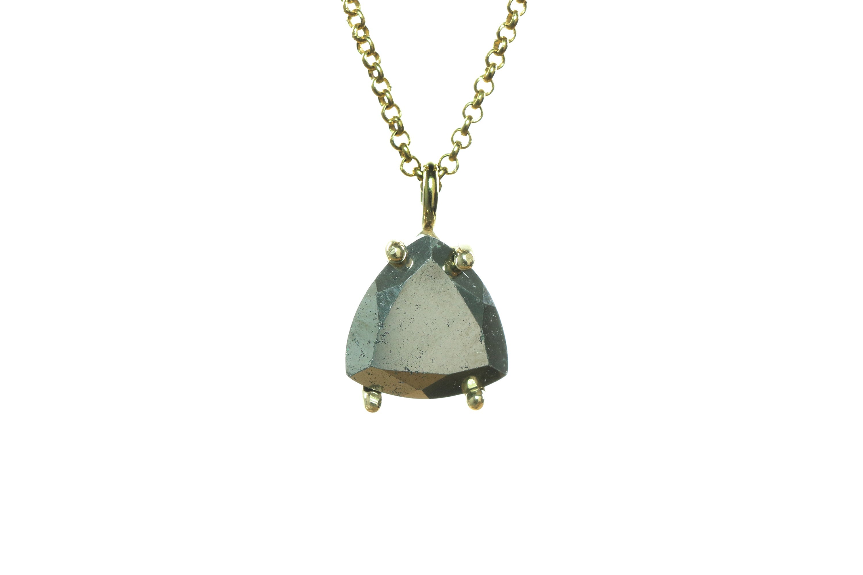 Single Stone Iron Pyrite Triangle Necklace in Gold necklaces Anemone Unique