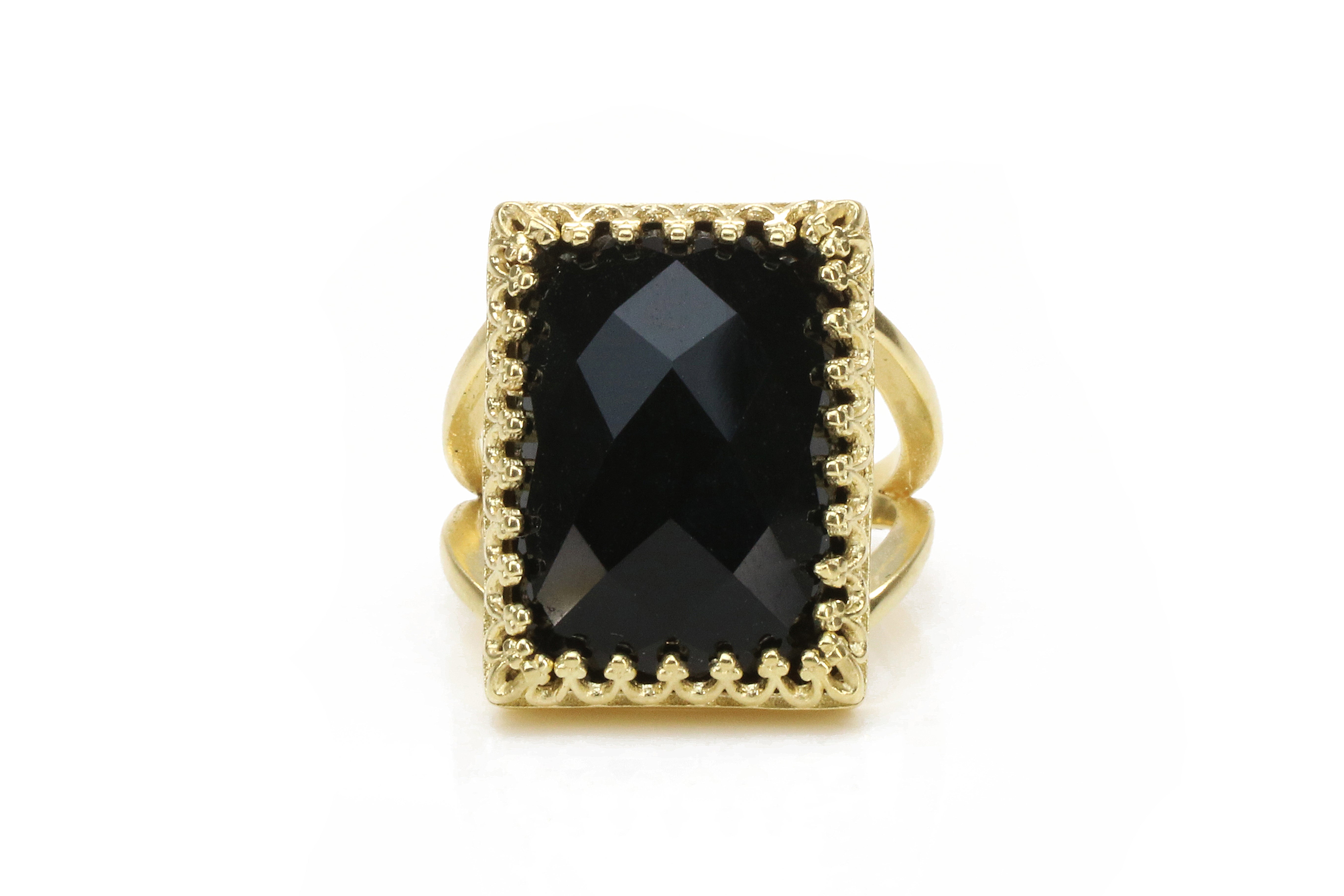 18x13mm Black Onyx Ring with 14k Gold-filled Ring Band Rings Anemone Jewelry