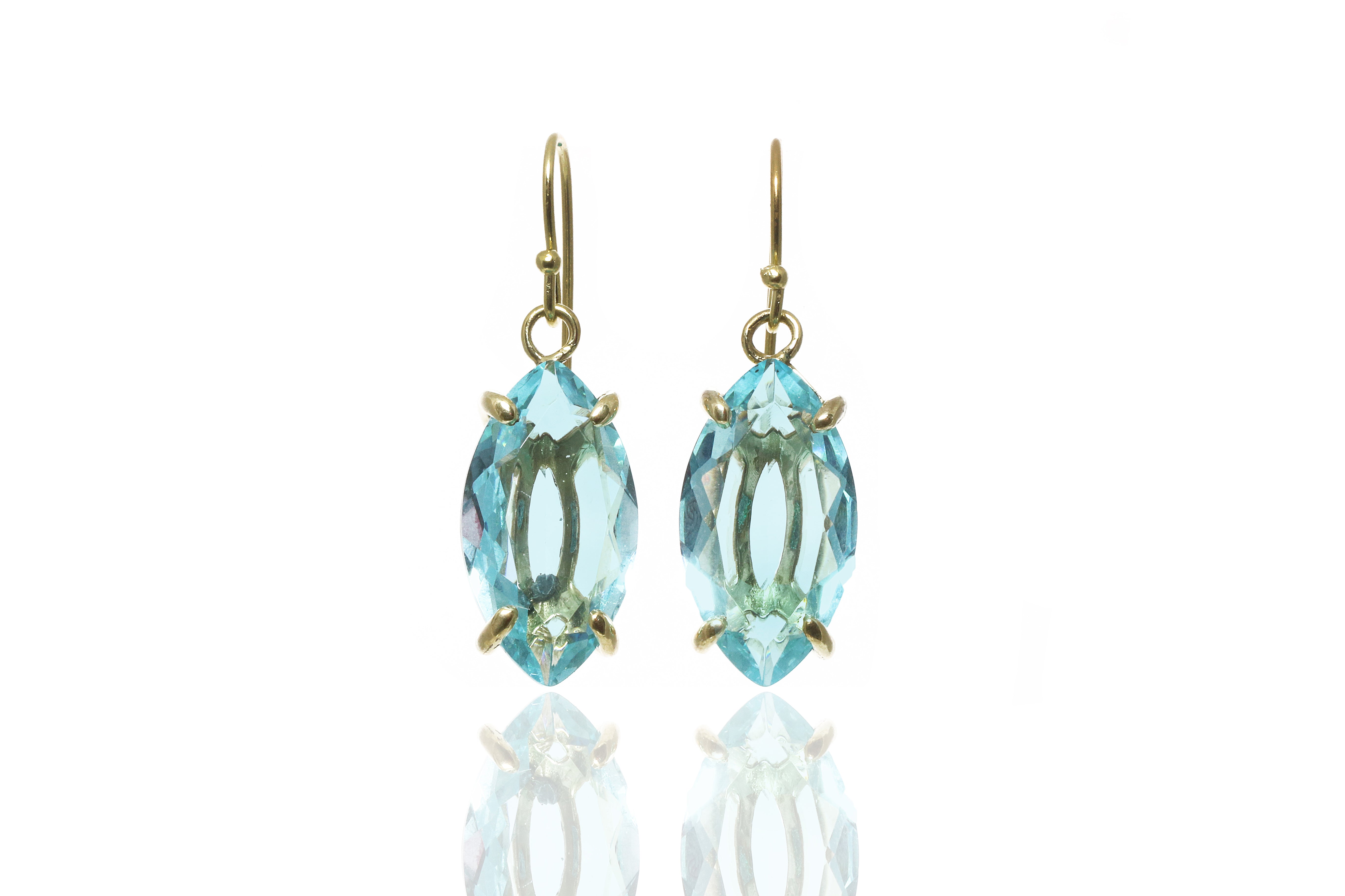 Large Gold Marquise Blue Topaz Earrings Earrings Anemone Jewelry