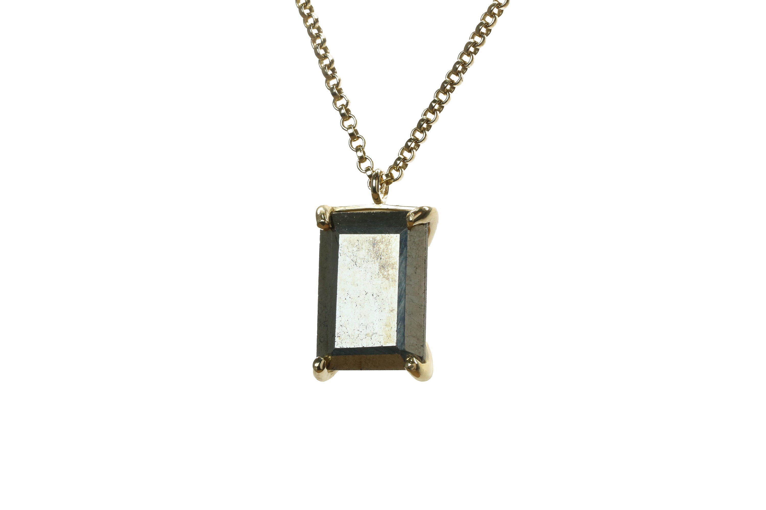 Rectangular Cut Pyrite Necklace in Gold necklaces Anemone Jewelry