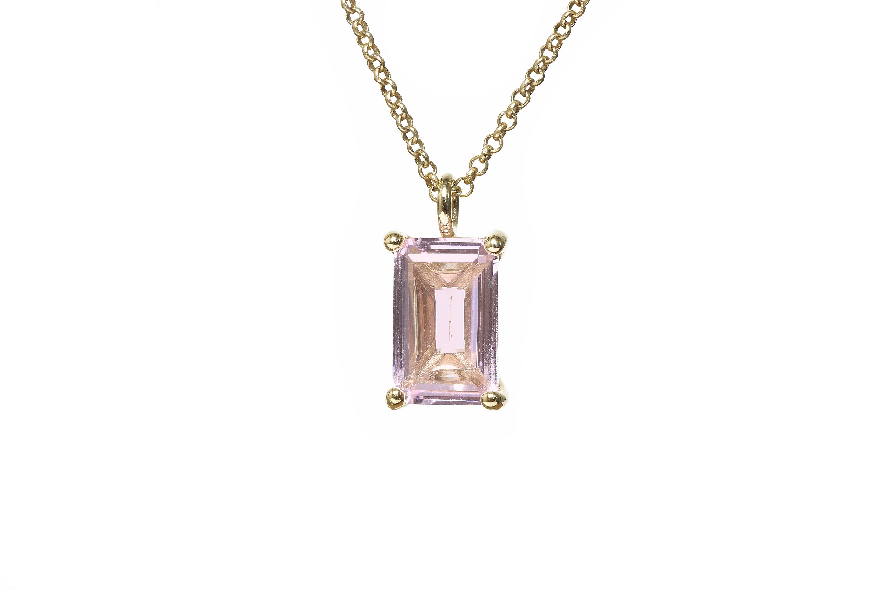 Rectangle Rose Quartz Necklace in Gold necklaces Anemone Unique