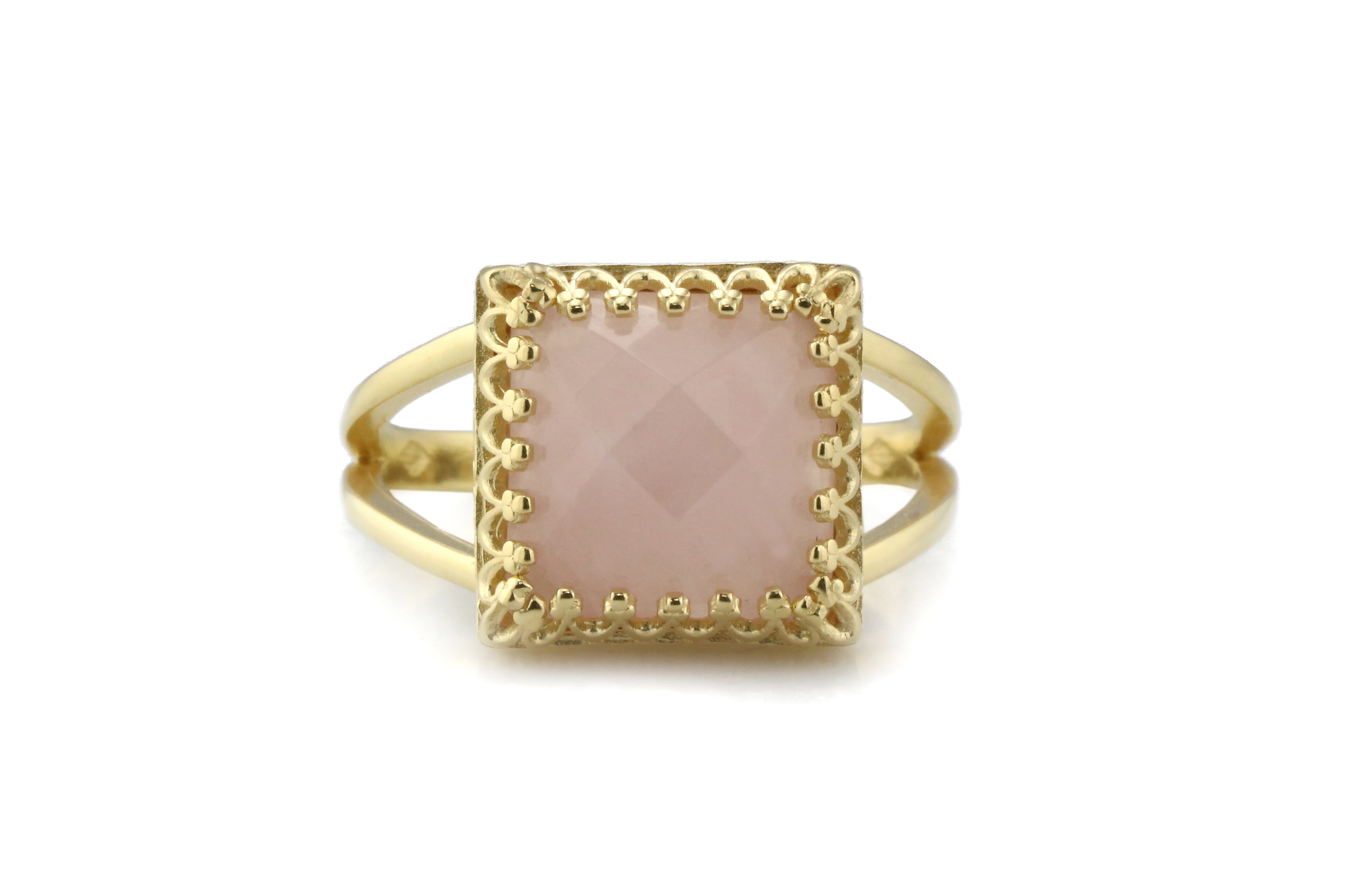 Attractive Rose Quartz Ring in 14k Gold-filled Double Band Rings Anemone Jewelry