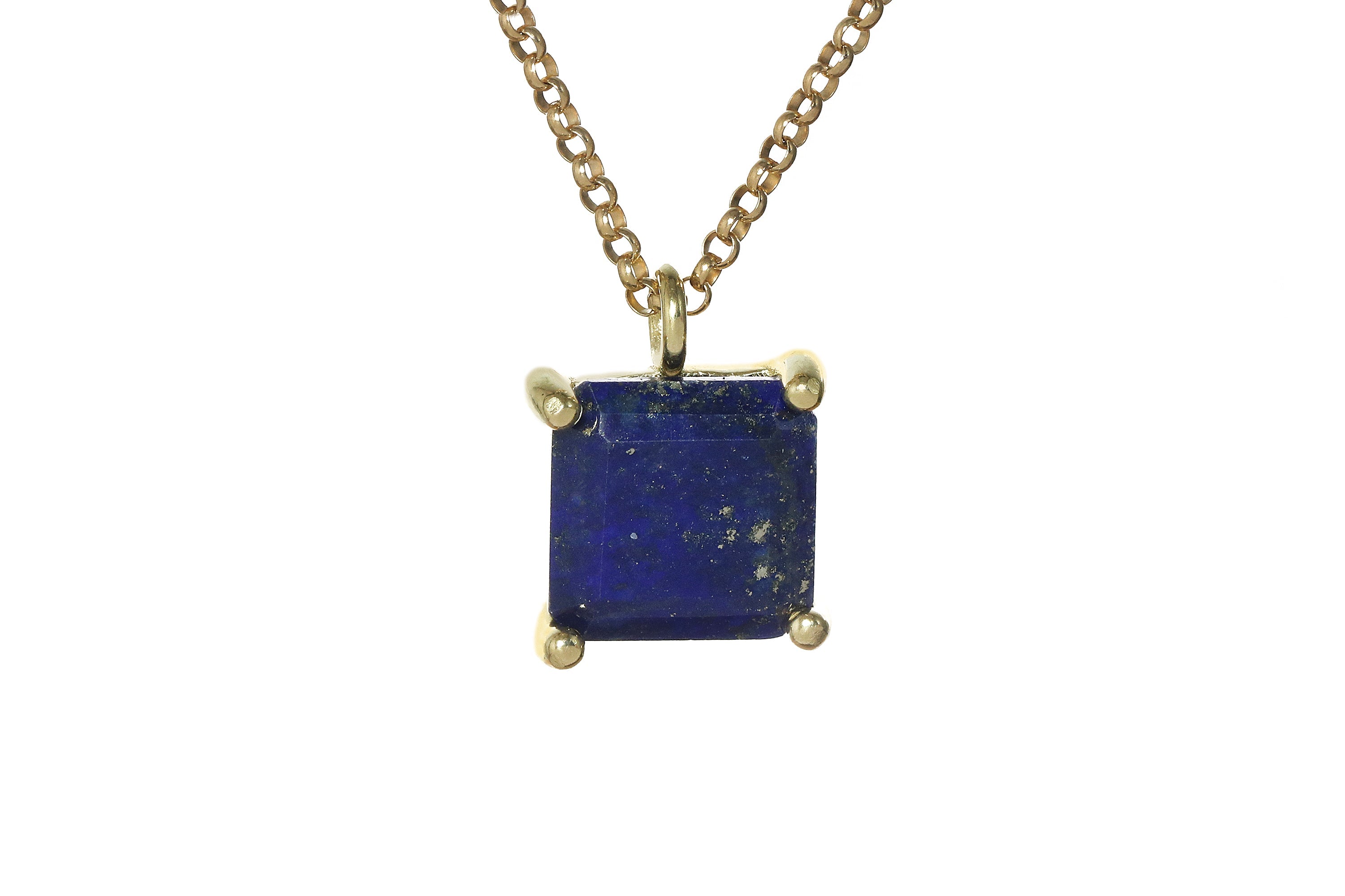 Lapis Lazuli Square Stone Gold Necklace necklaces Anemone Unique