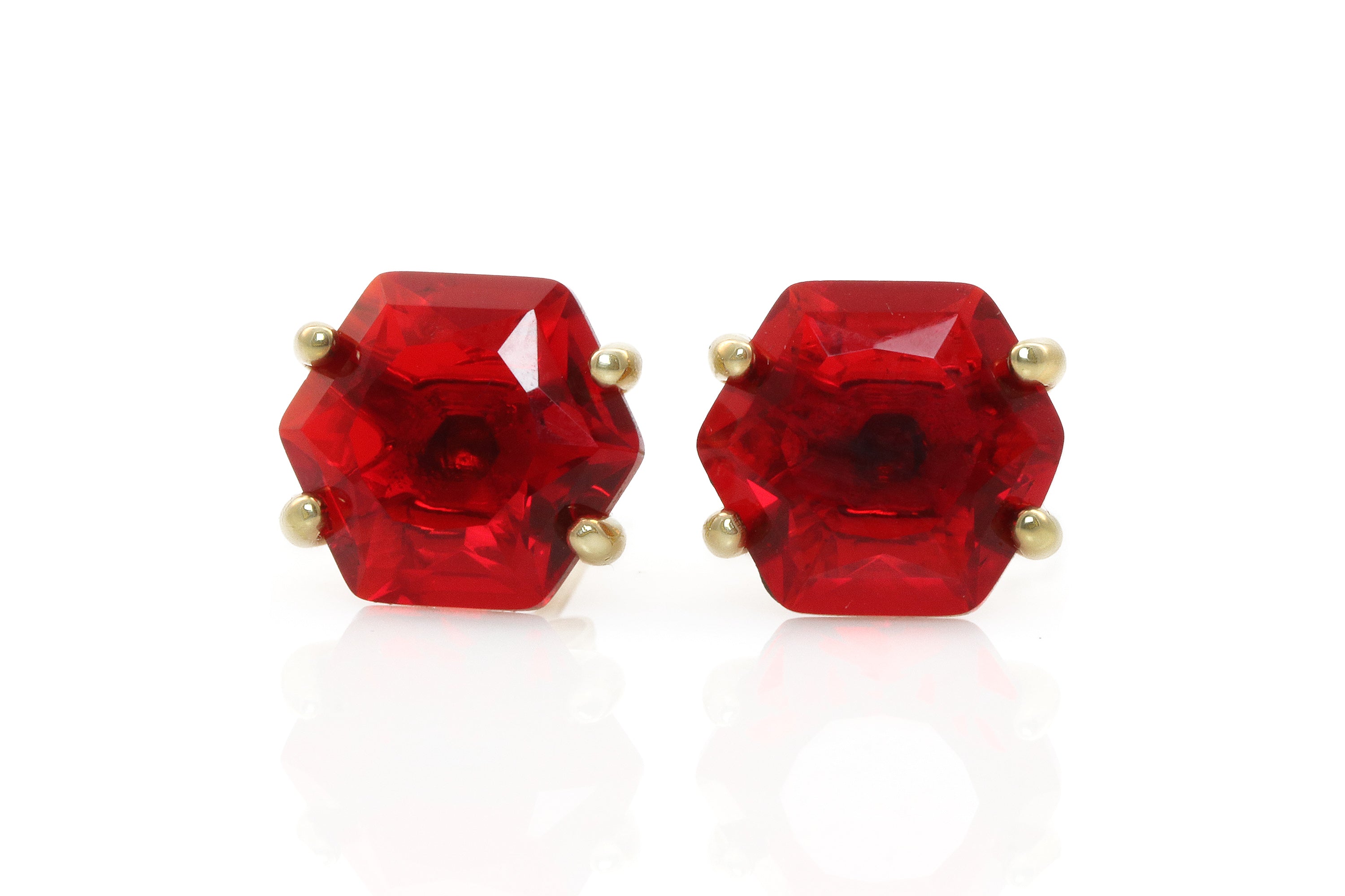 Hexagon Ruby Gold Stud Earrings Earrings Anemone Unique
