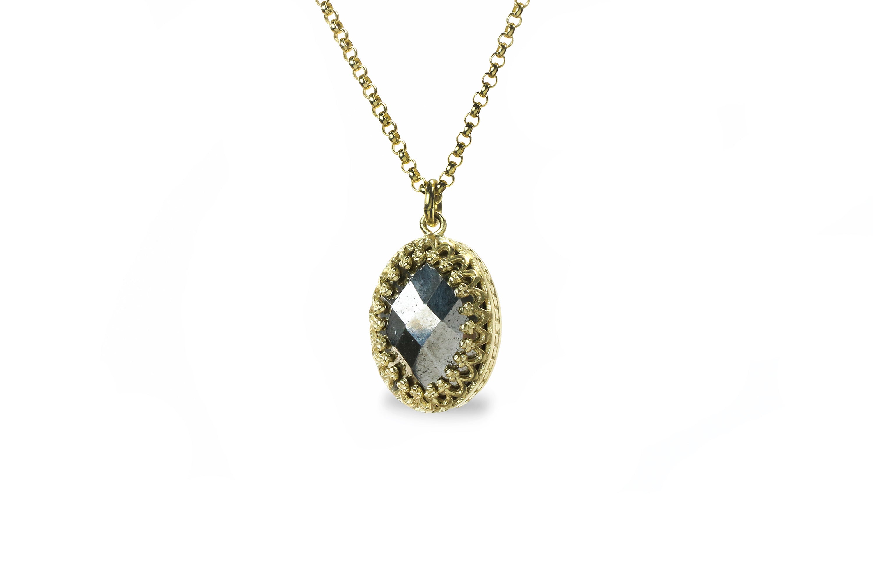 Adorable Oval Iron Pyrite Gold Necklace necklaces Anemone Jewelry