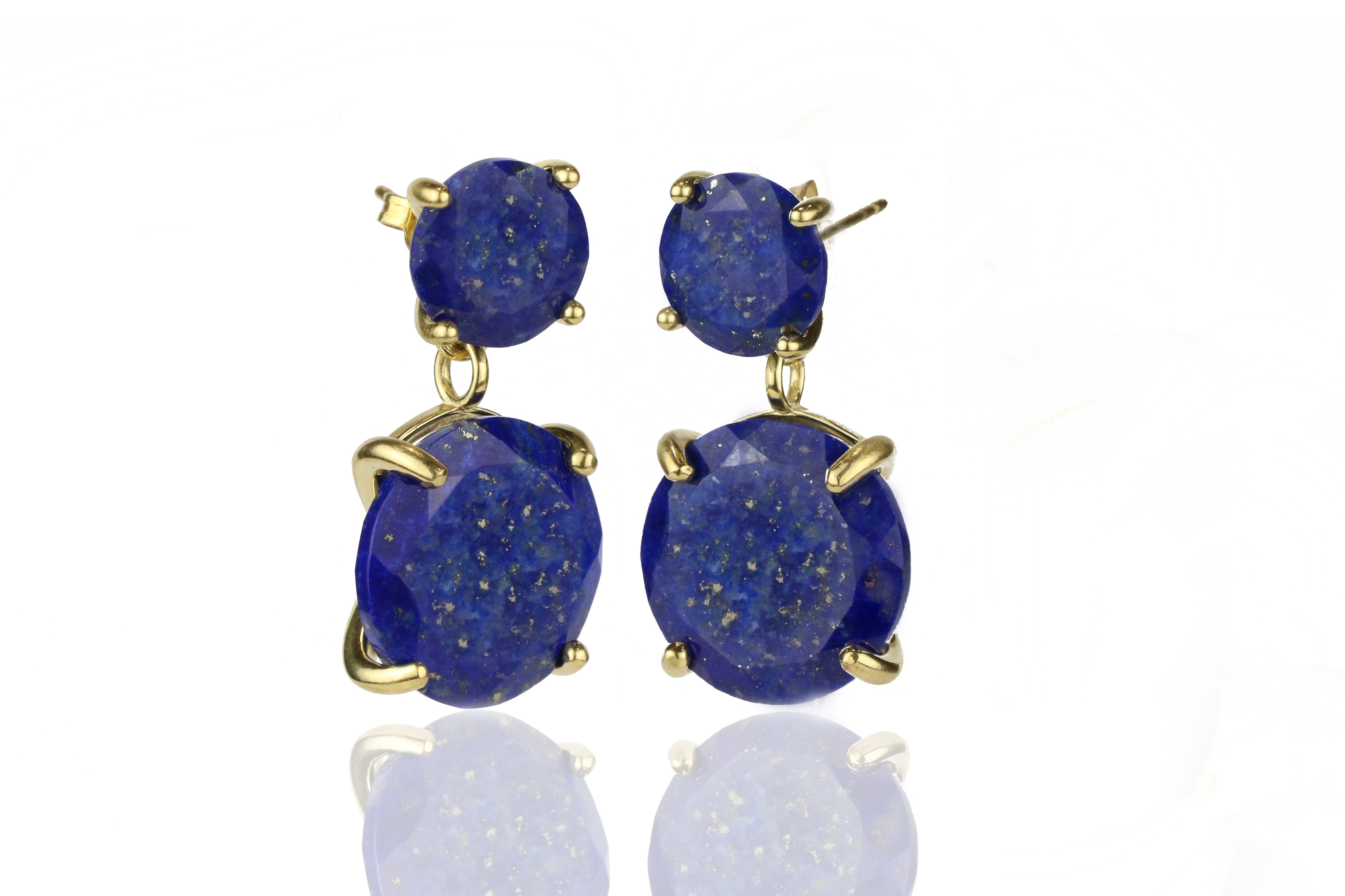 Natural Lapis Lazuli Double Blue Stone 14k Gold Earrings Earrings Anemone Jewelry