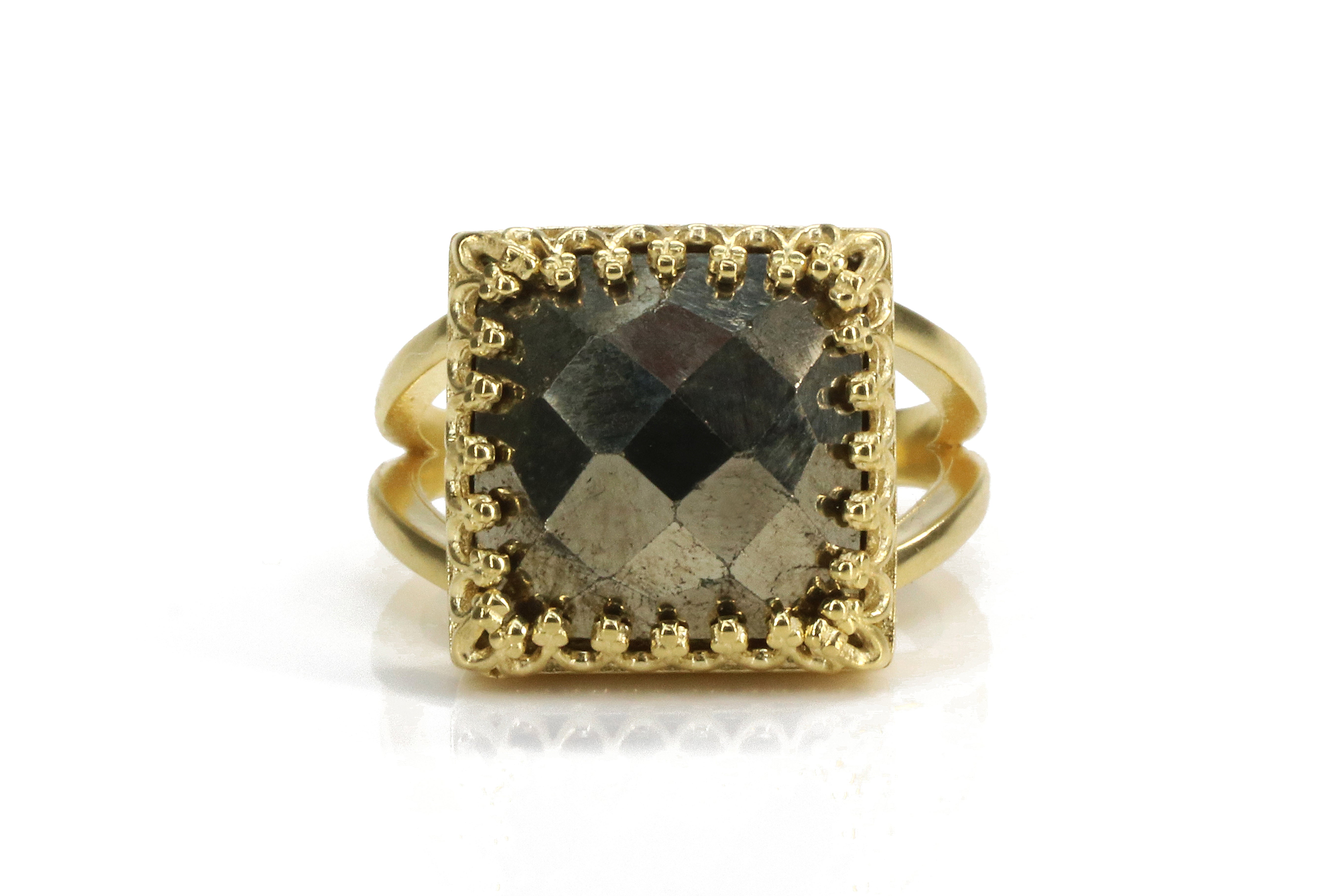 Stunning Square Pyrite Gold Ring Rings Anemone Jewelry