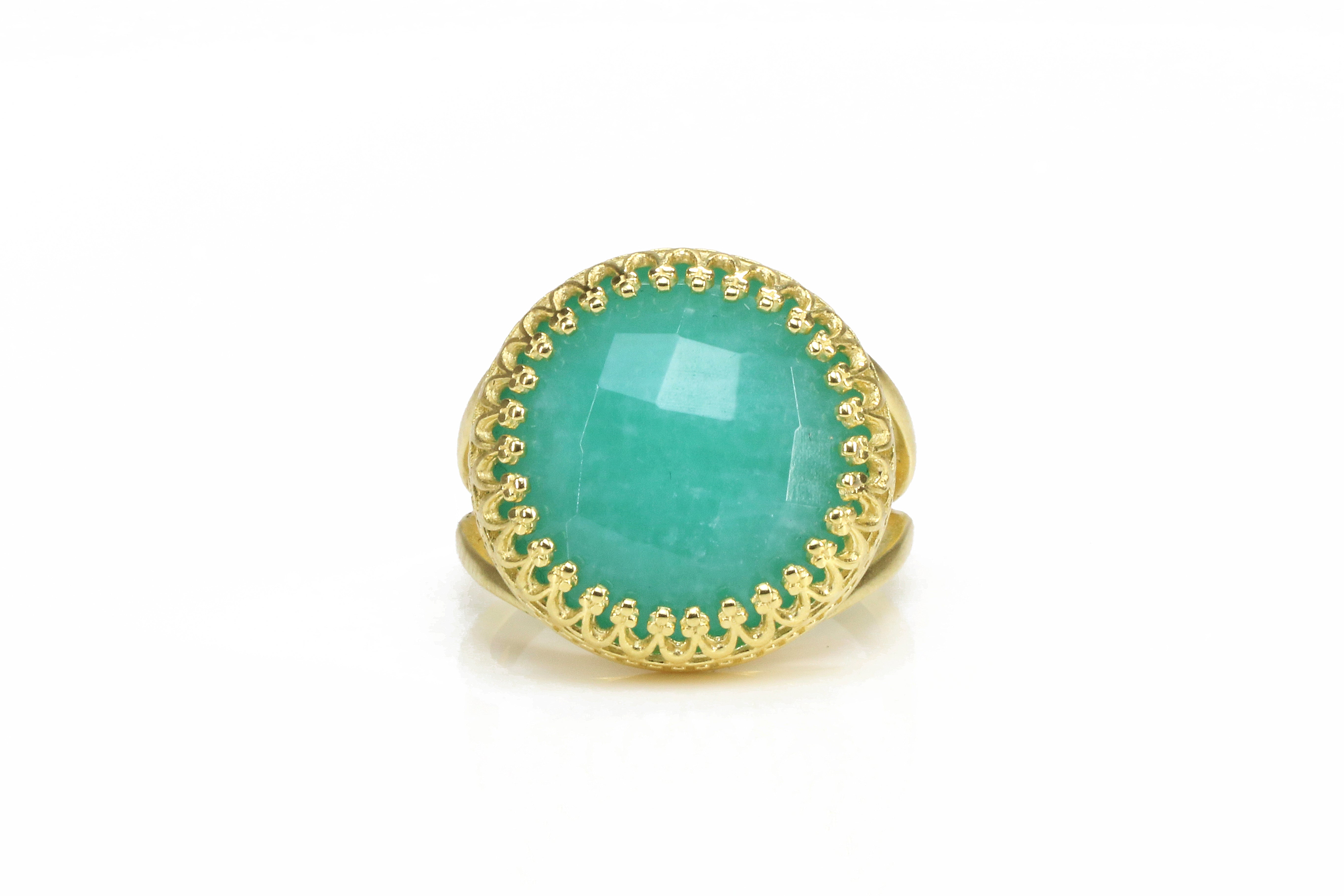 Captivating Large Round Amazonite Ring in 14k Gold Rings Anemone Jewelry
