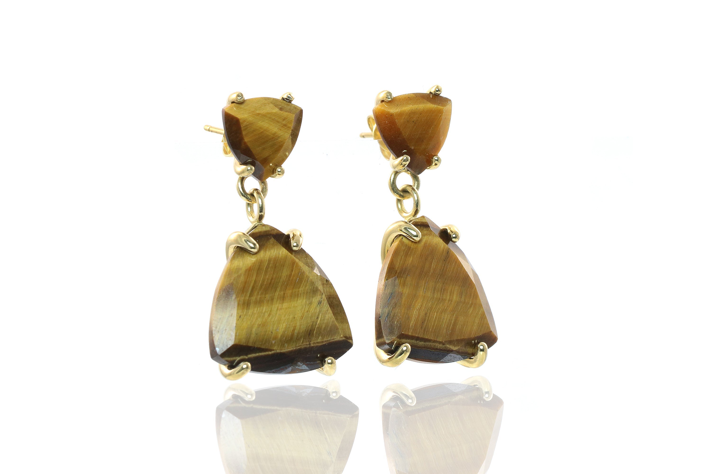 Unique Tiger Eye Statement Gold Earrings Earrings Anemone Jewelry