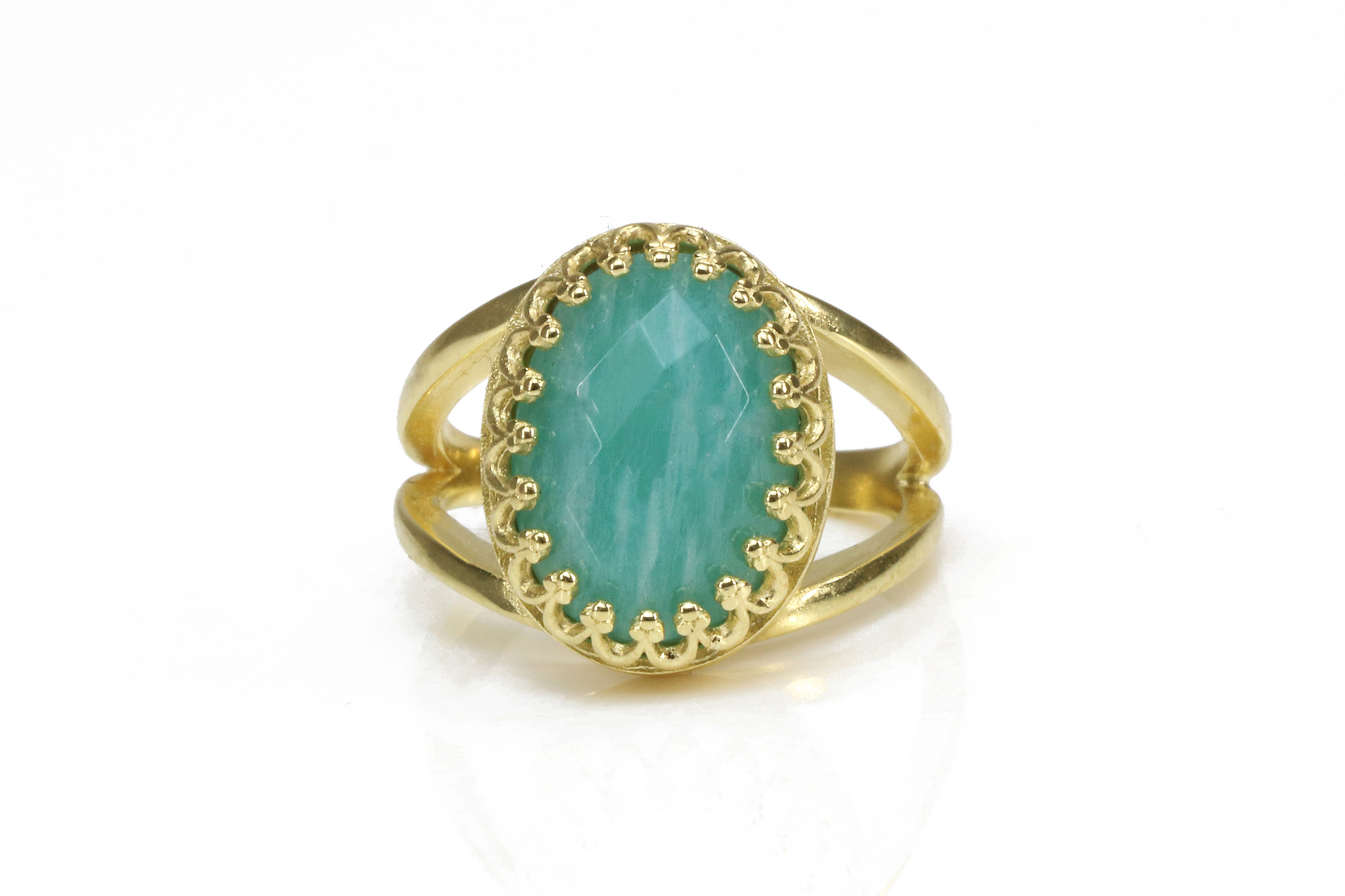 Charming Amazonite Ring in 14k Gold-filled Double Band Rings Anemone Jewelry
